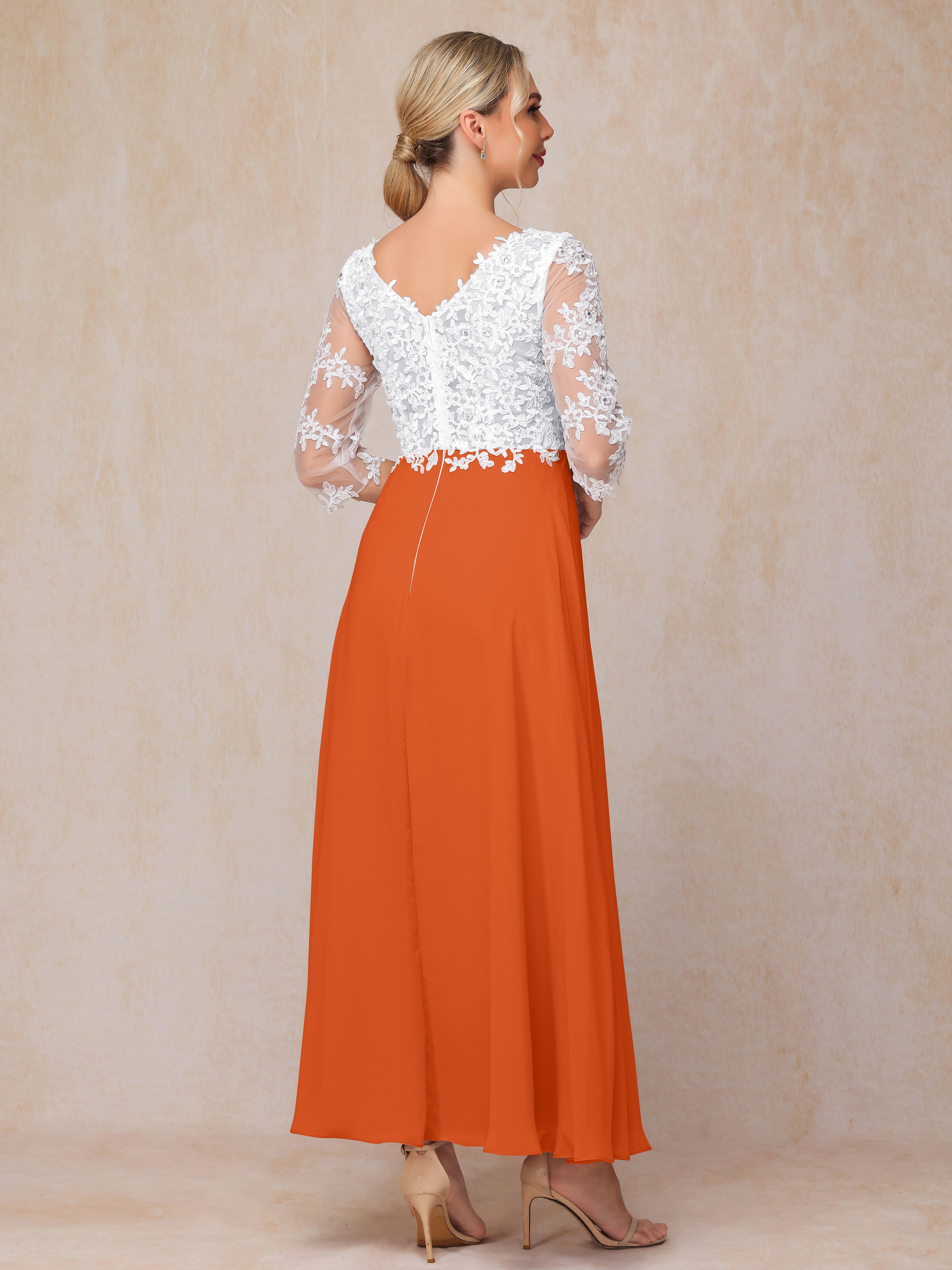 3/4 Sleeves A Line Ankle Length Chiffon Lace Mother Of The Bride Dress