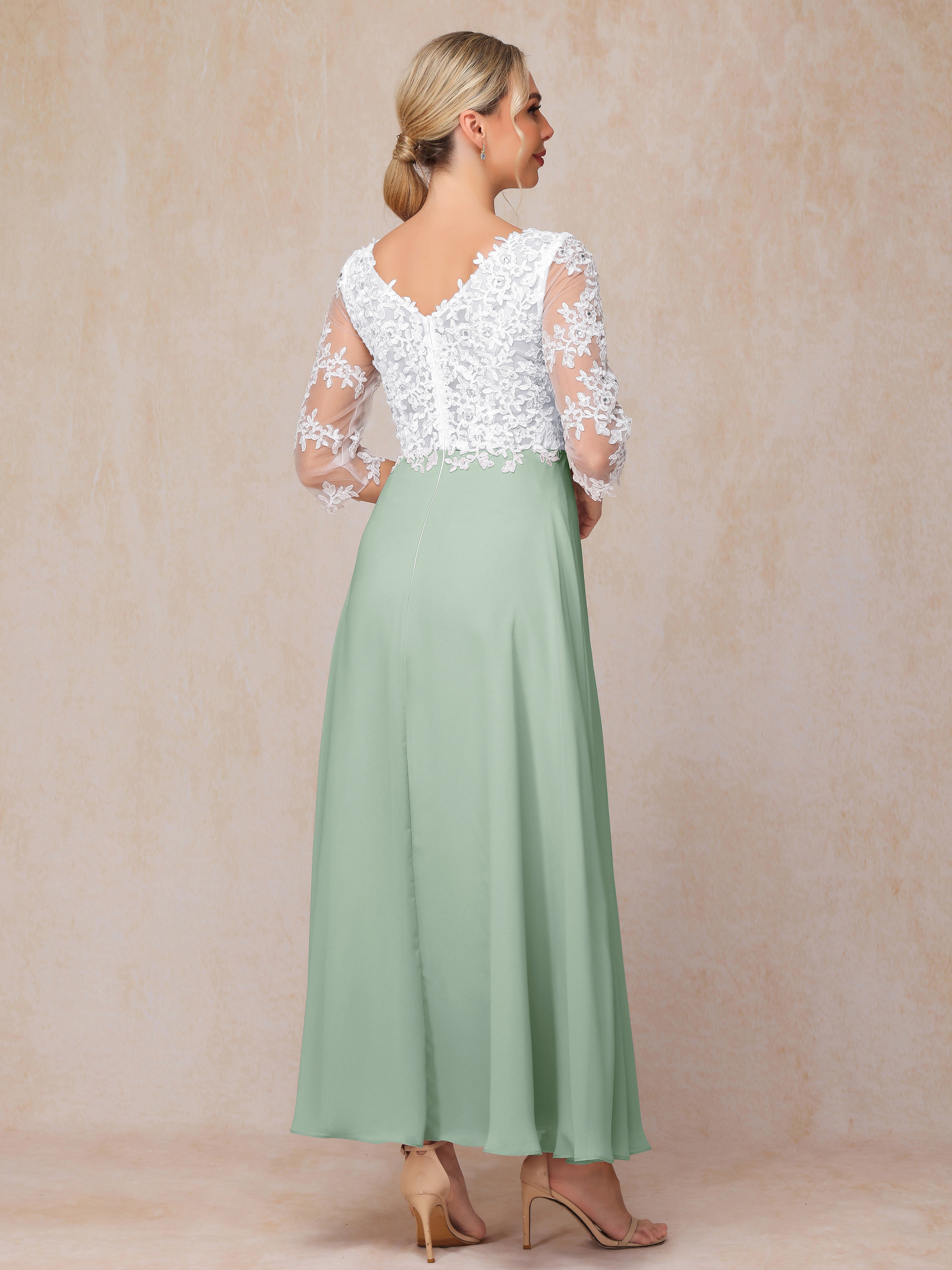 3/4 Sleeves A Line Ankle Length Chiffon Lace Mother Of The  Groom Dress