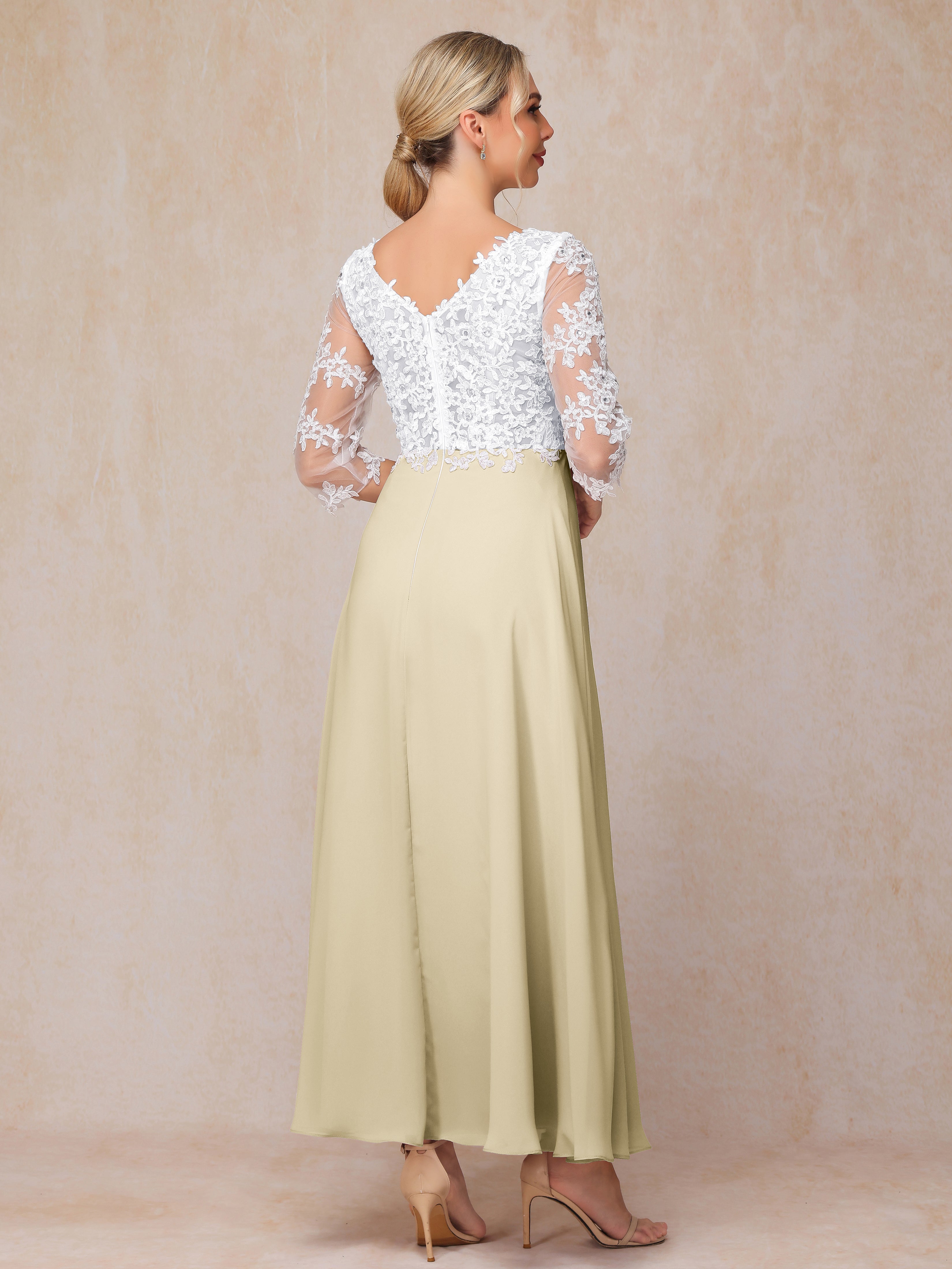 3/4 Sleeves A Line Ankle Length Chiffon Lace Mother Of The  Groom Dress