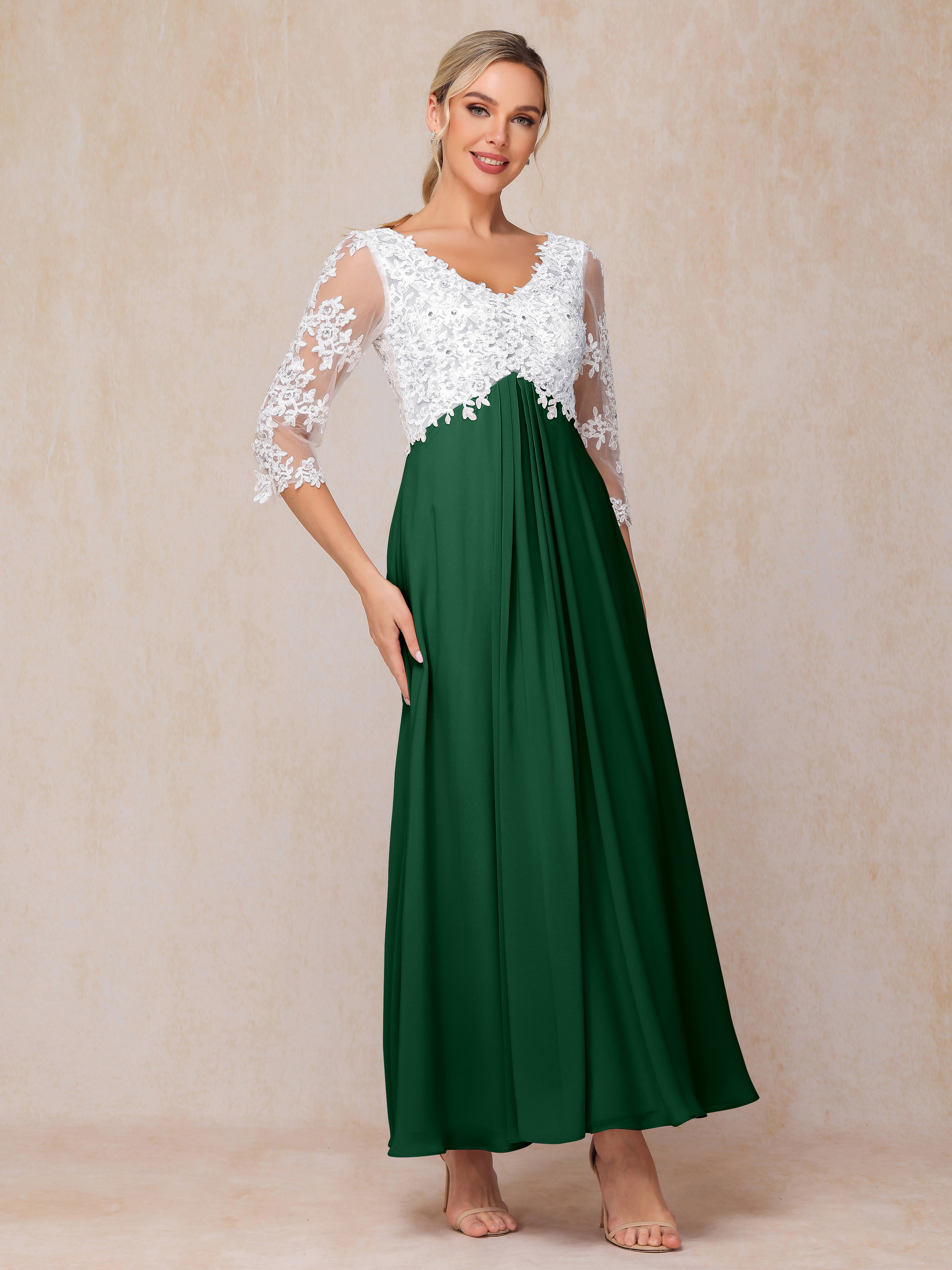 3/4 Sleeves A Line Ankle Length Chiffon Lace Mother Of The  Groom Dress