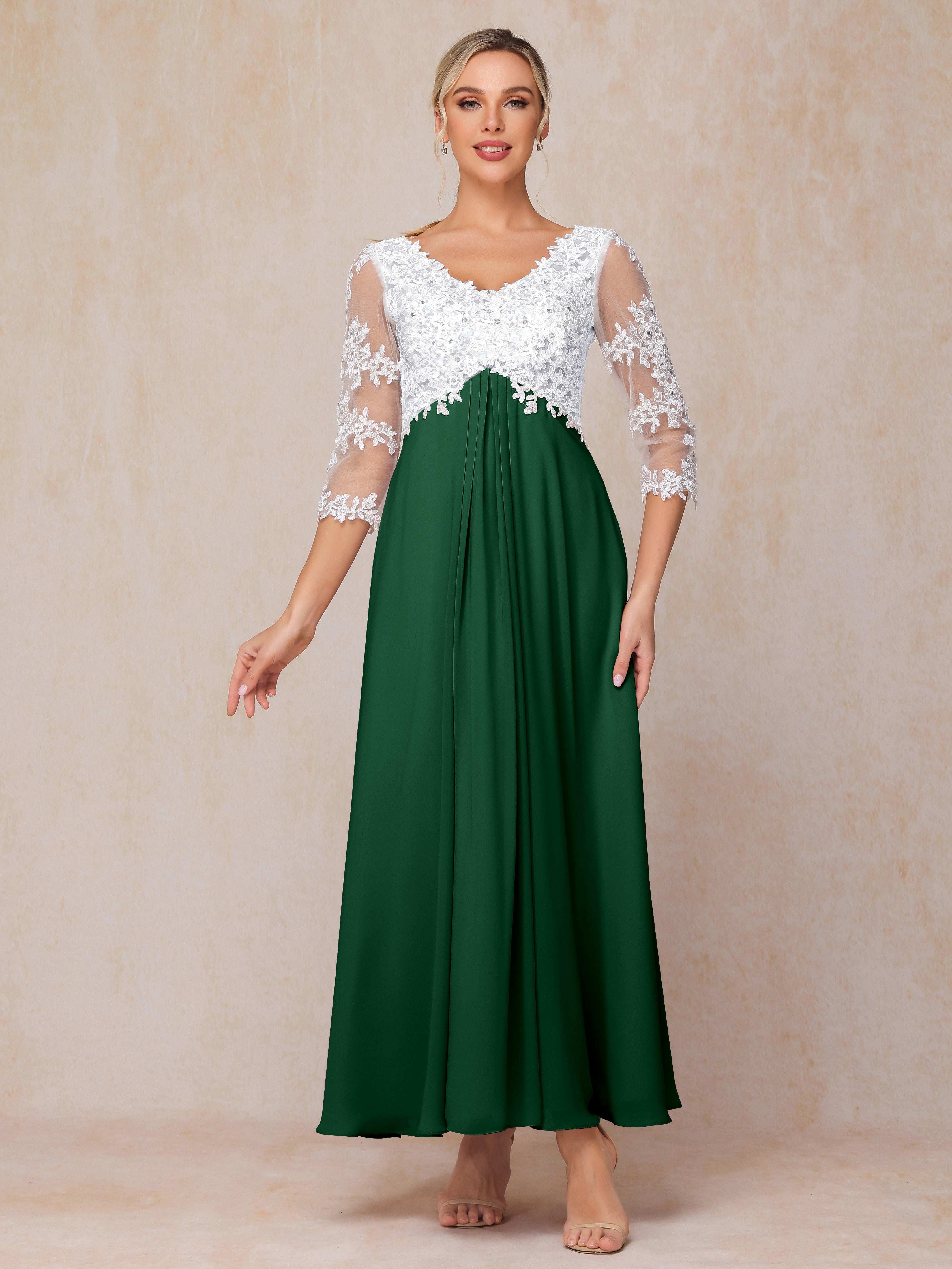 3/4 Sleeves A Line Ankle Length Chiffon Lace Mother Of The  Groom Dress