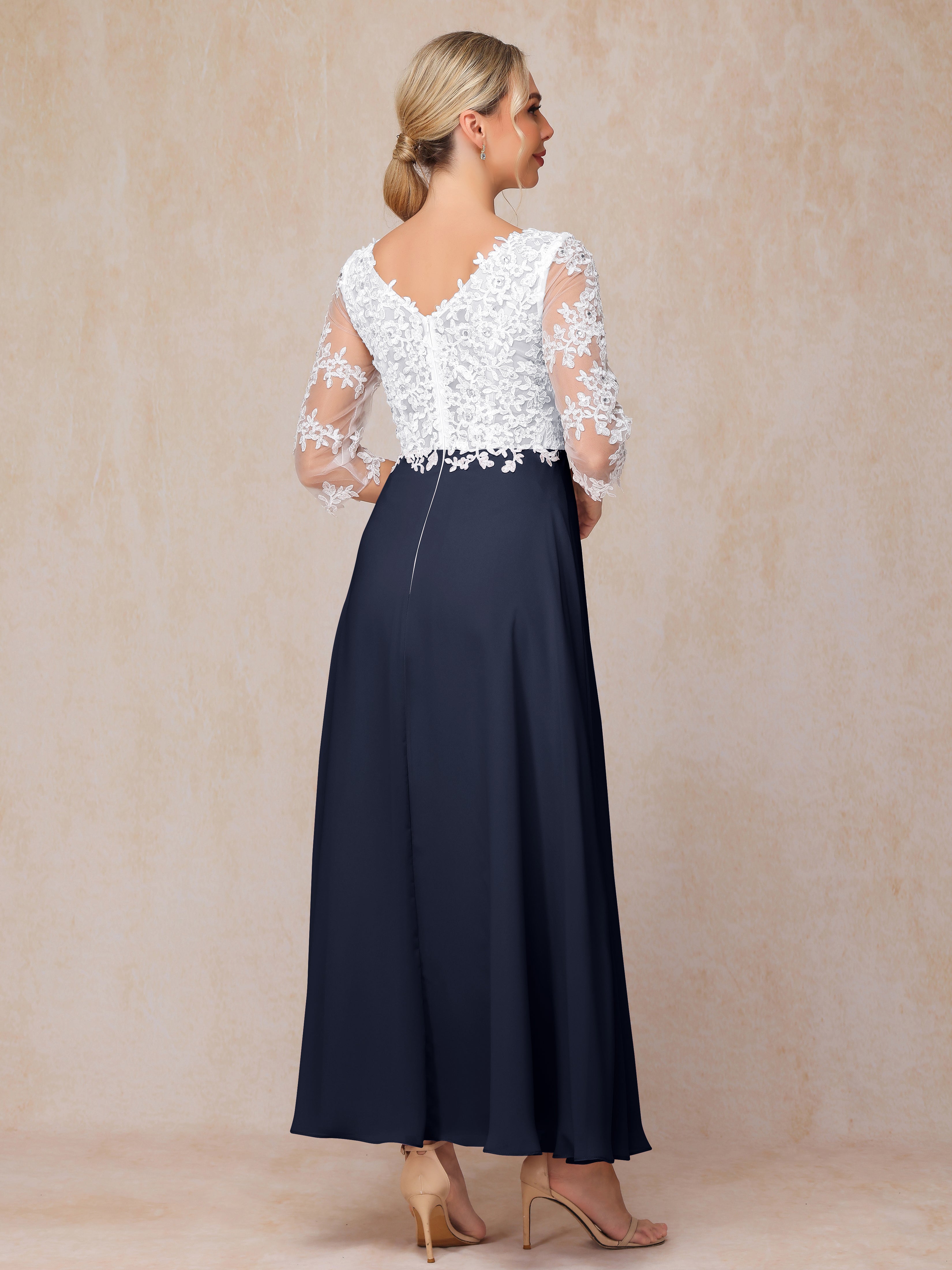 3/4 Sleeves A Line Ankle Length Chiffon Lace Mother Of The  Groom Dress