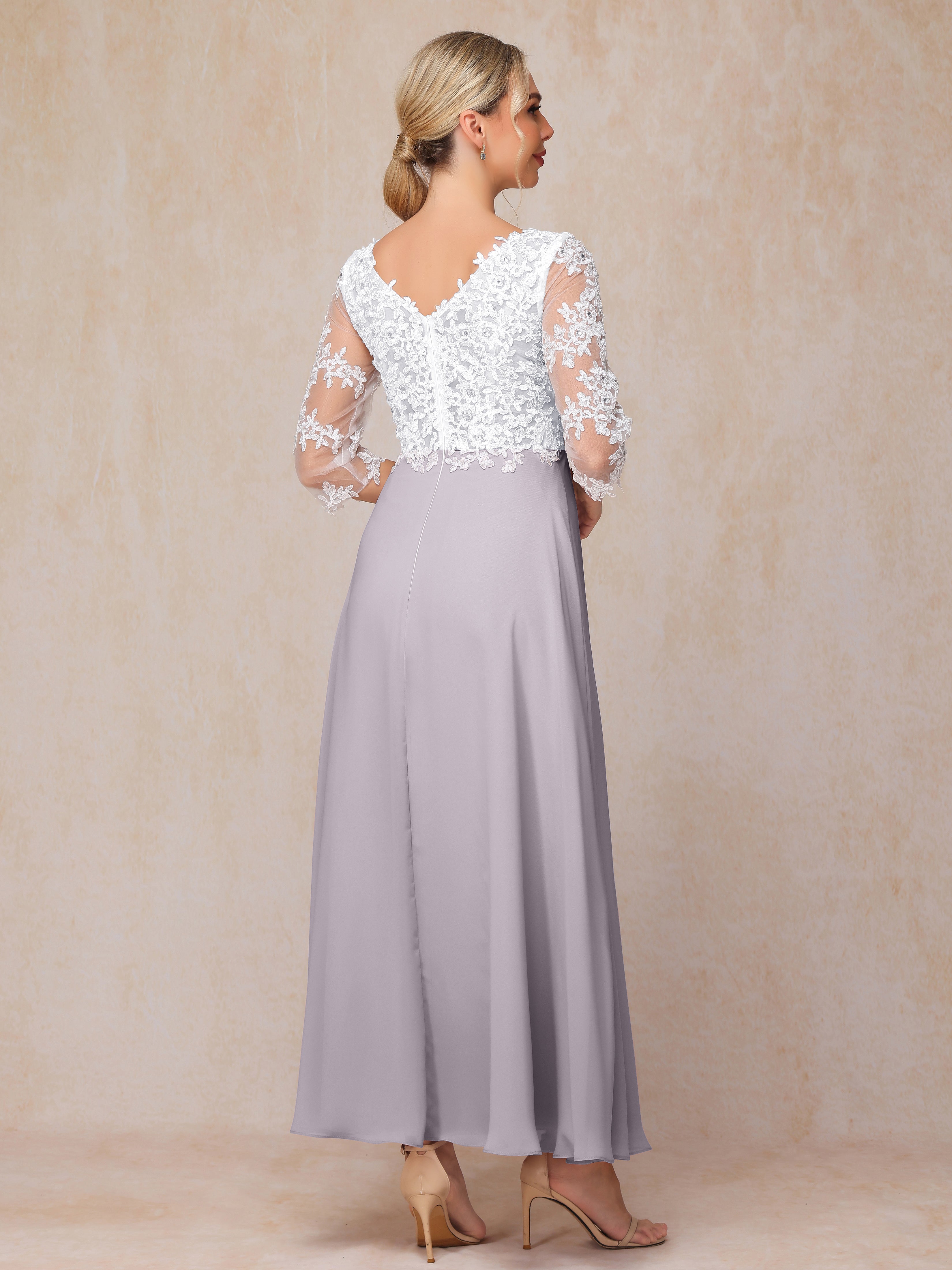 3/4 Sleeves A Line Ankle Length Chiffon Lace Mother Of The Bride Dress