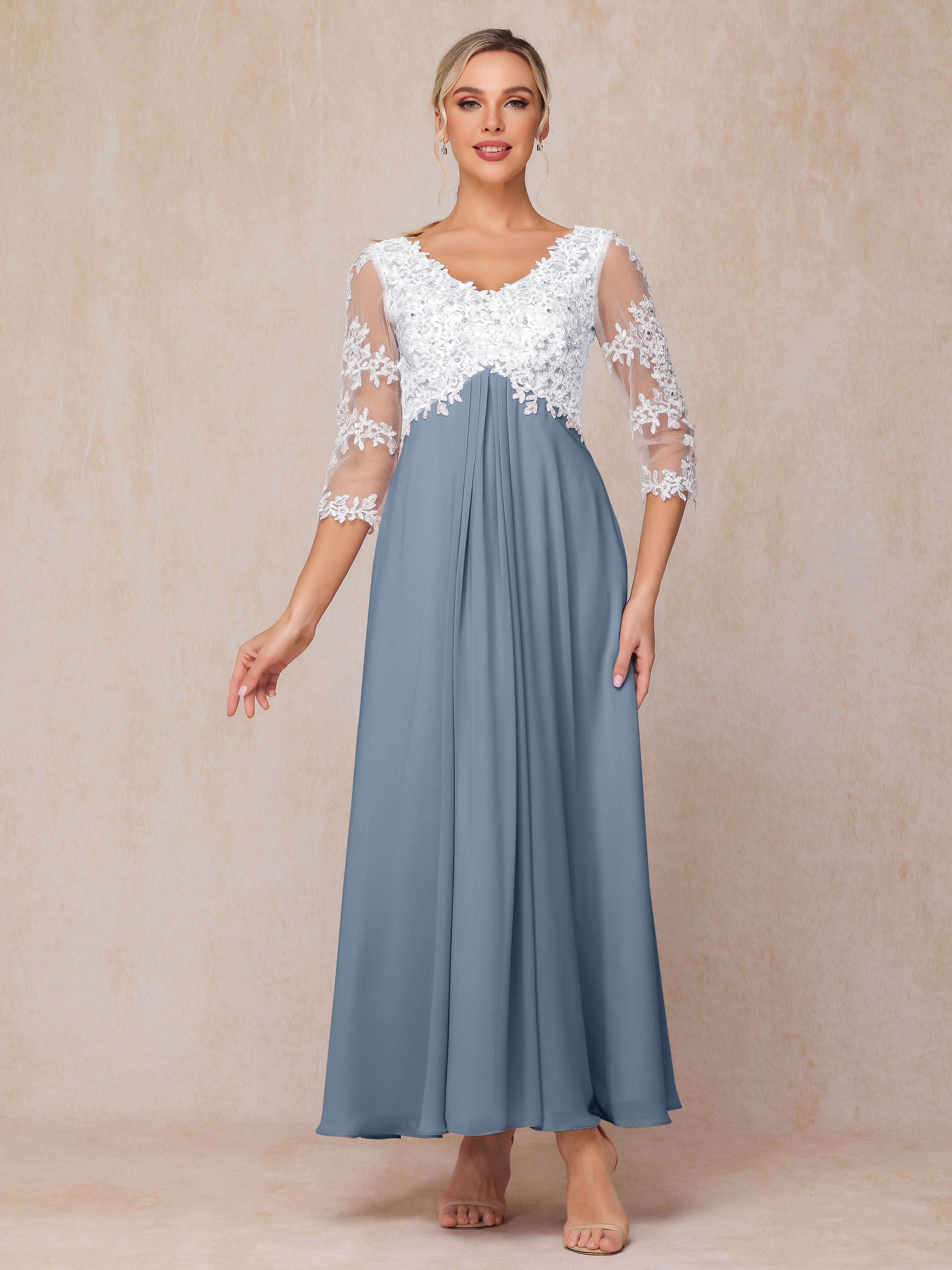 3/4 Sleeves A Line Ankle Length Chiffon Lace Mother Of The  Groom Dress