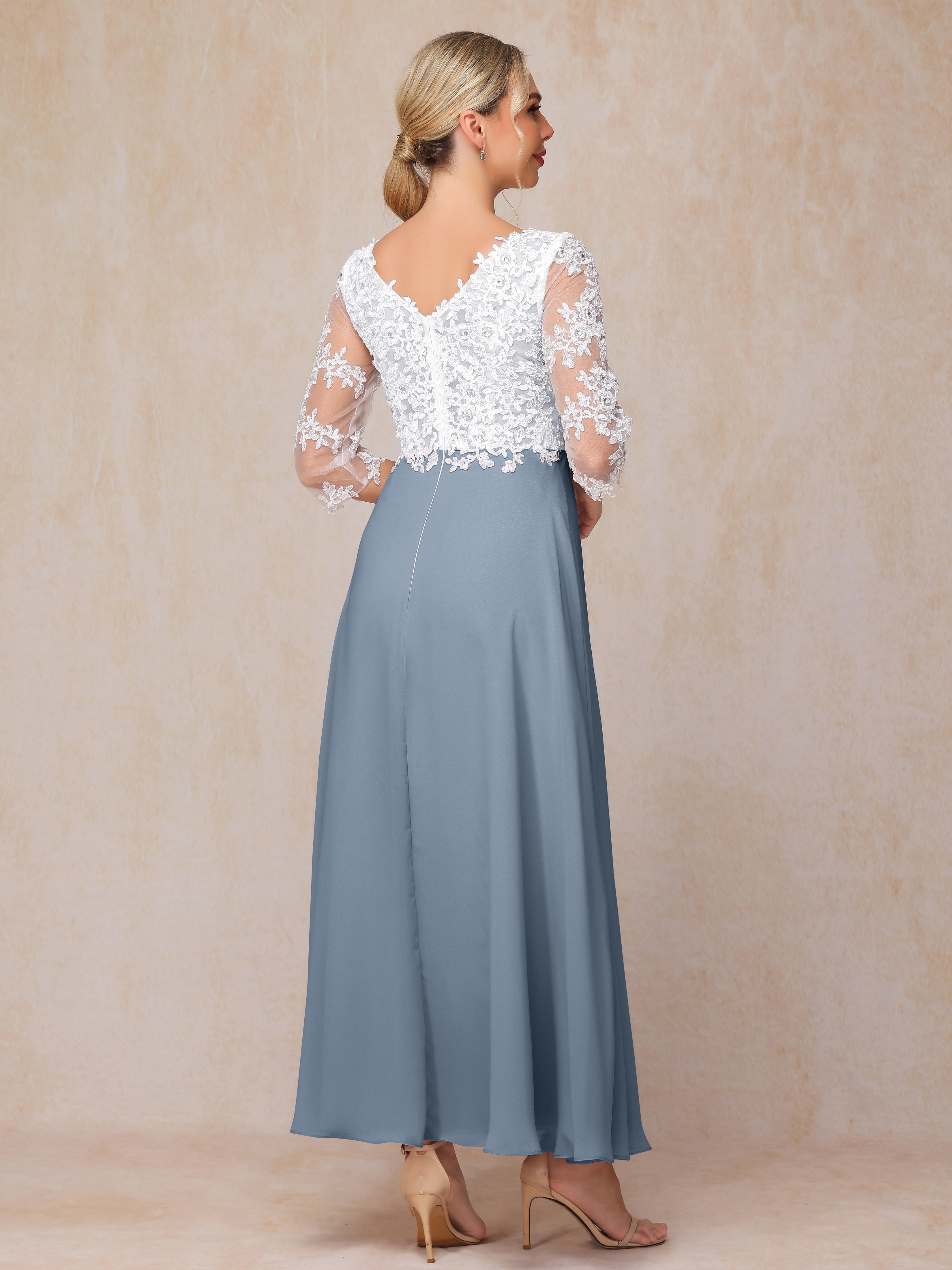 3/4 Sleeves A Line Ankle Length Chiffon Lace Mother Of The  Groom Dress