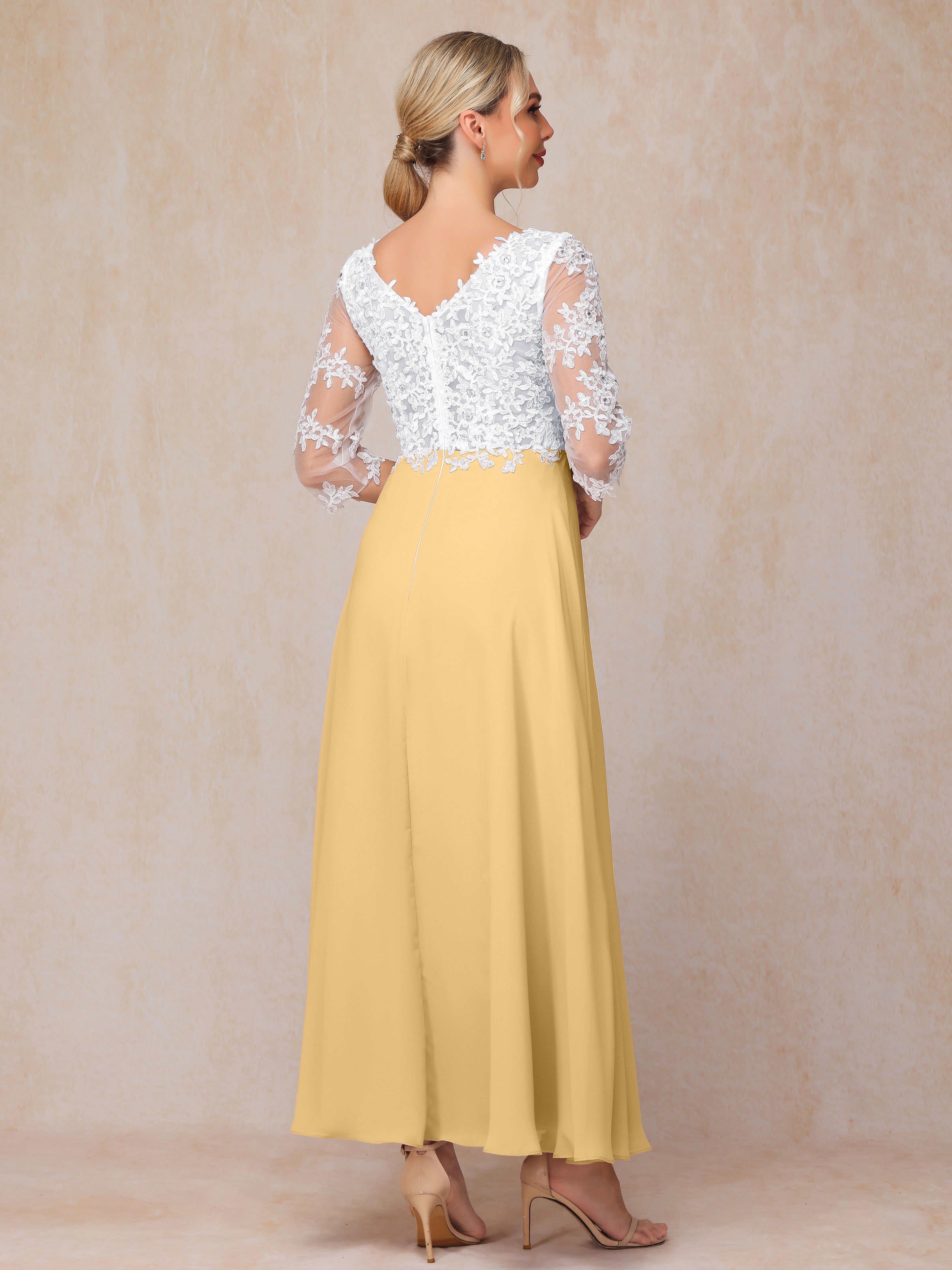 3/4 Sleeves A Line Ankle Length Chiffon Lace Mother Of The  Groom Dress