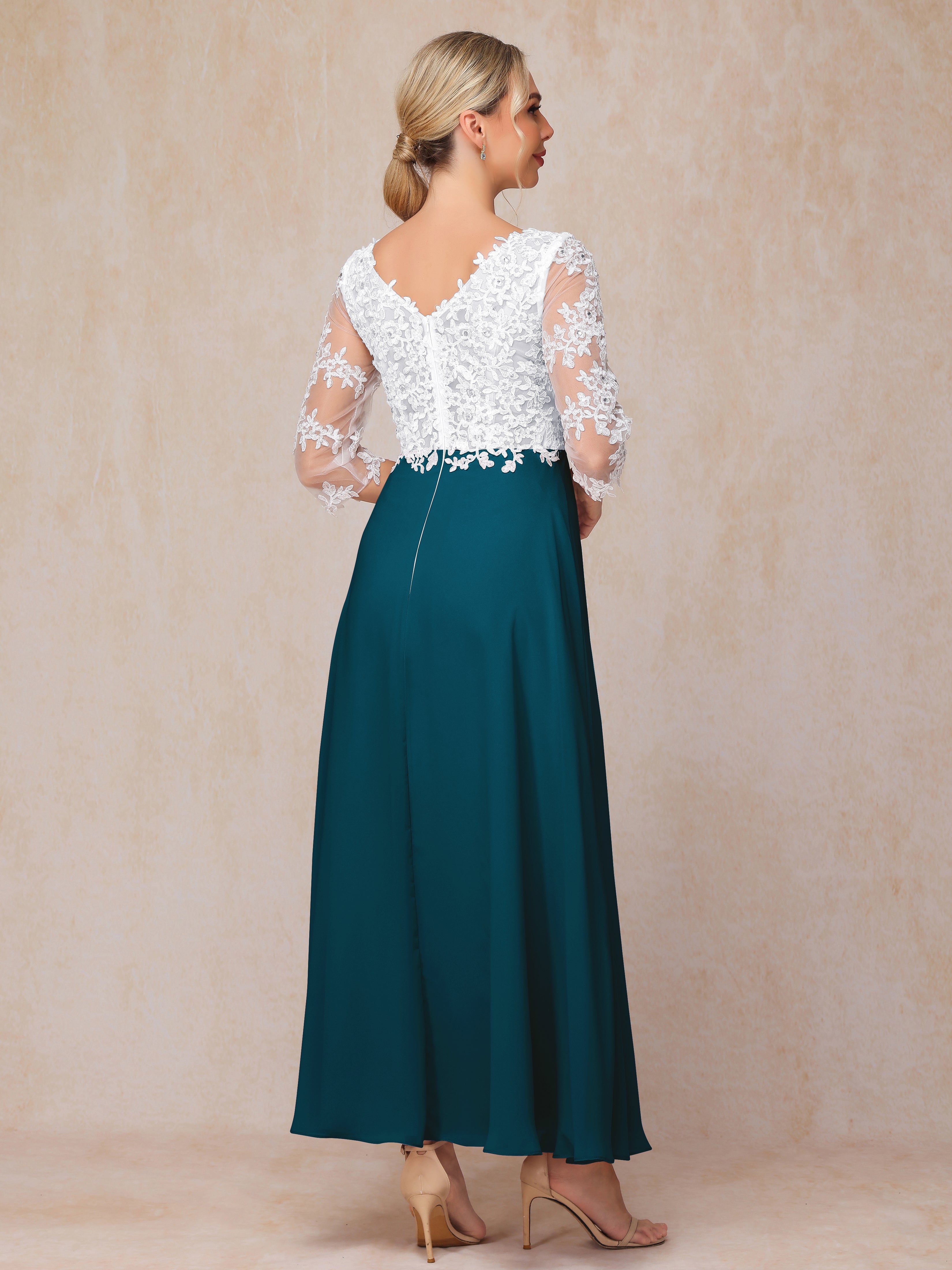 3/4 Sleeves A Line Ankle Length Chiffon Lace Mother Of The  Groom Dress