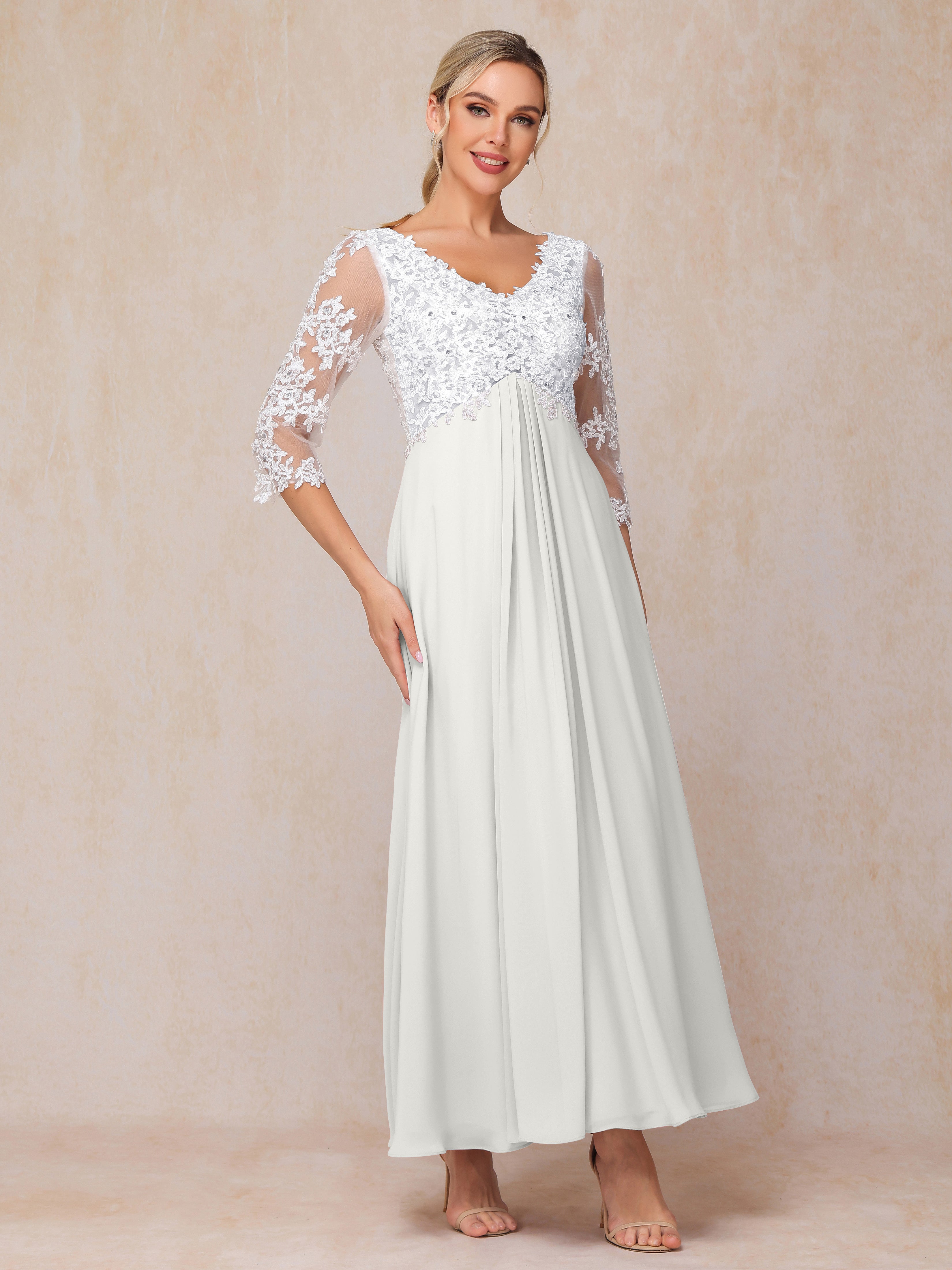 3/4 Sleeves A Line Ankle Length Chiffon Lace Mother Of The  Groom Dress