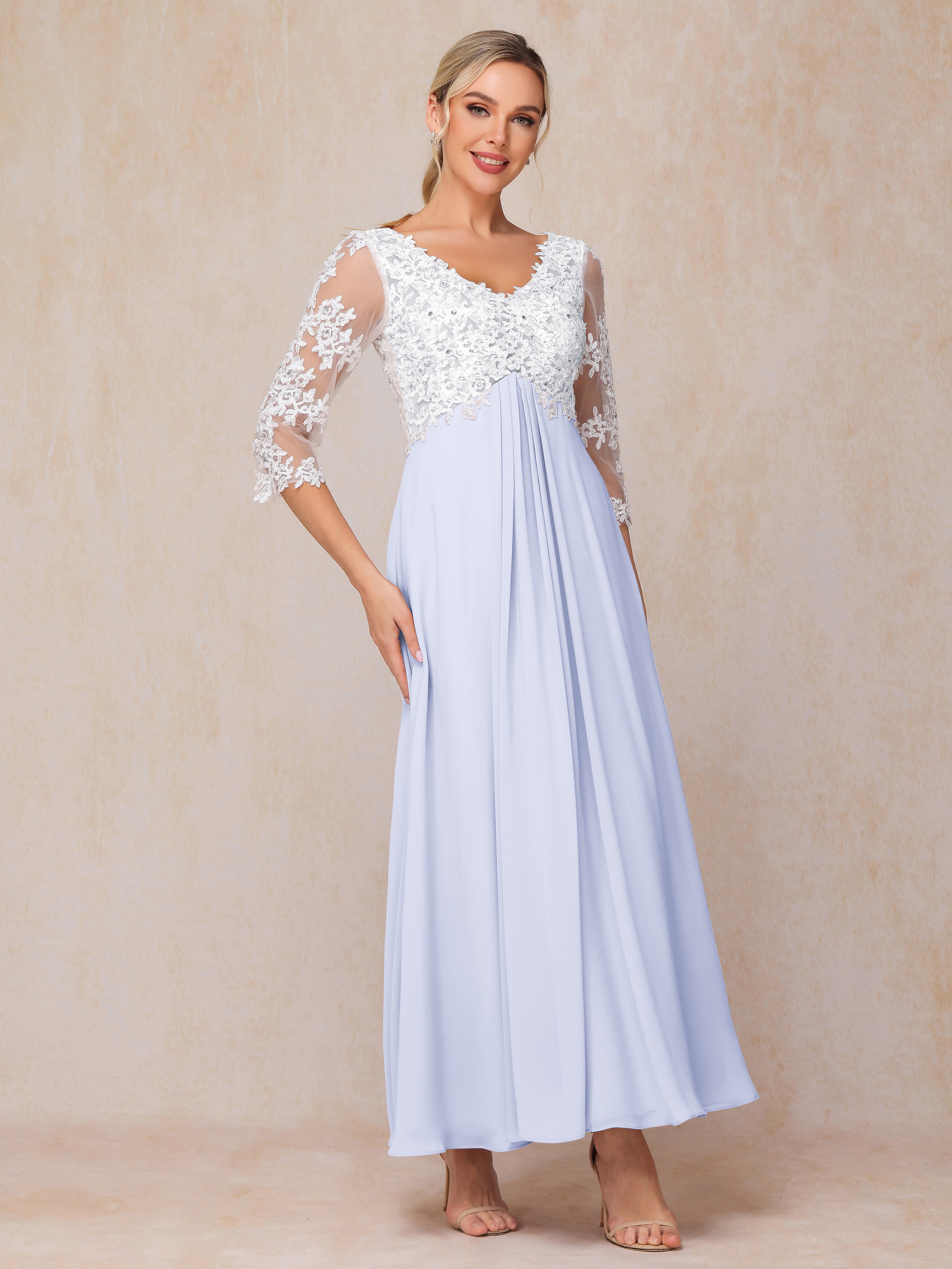 3/4 Sleeves A Line Ankle Length Chiffon Lace Mother Of The Bride Dress