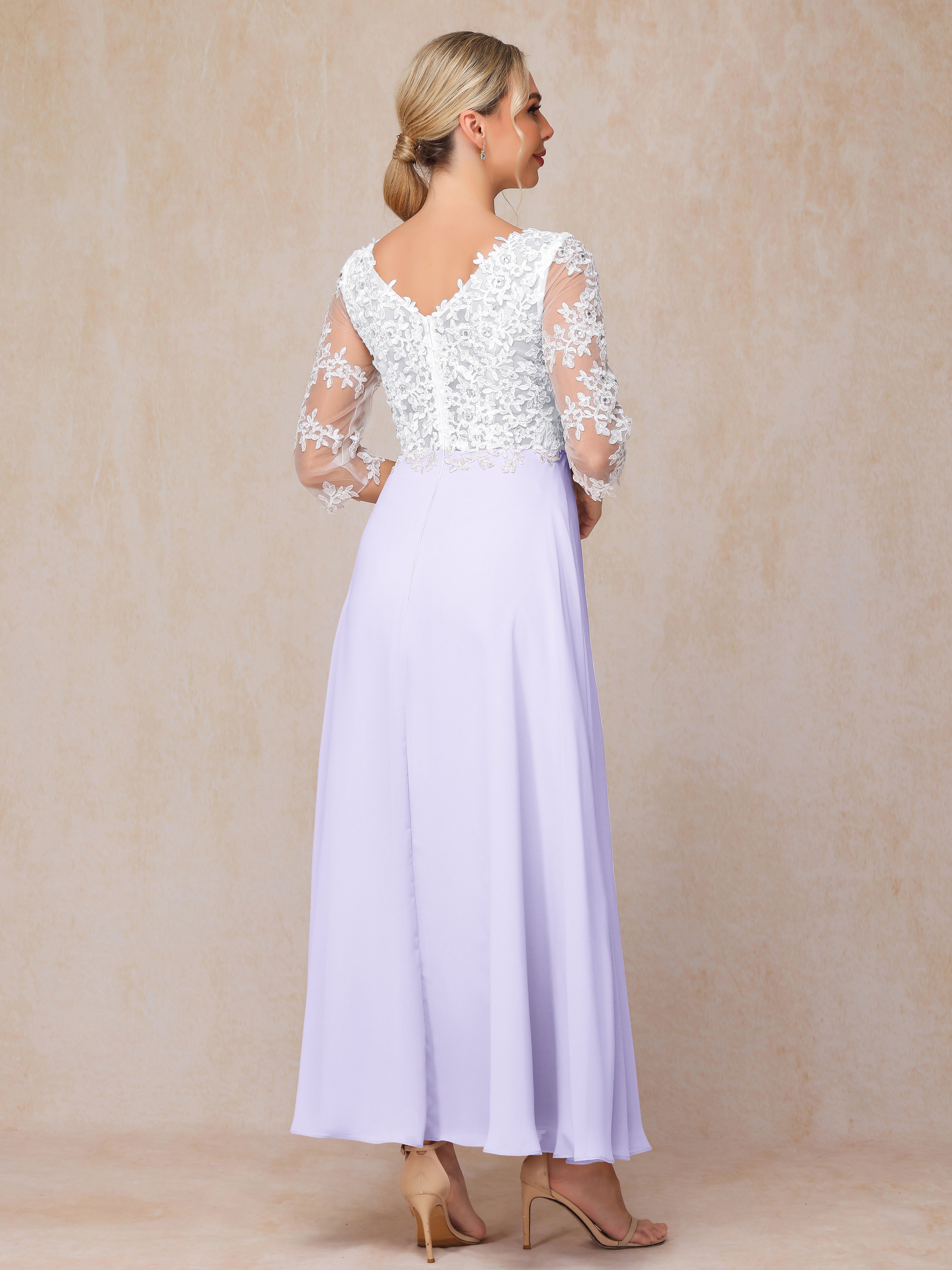 3/4 Sleeves A Line Ankle Length Chiffon Lace Mother Of The Bride Dress