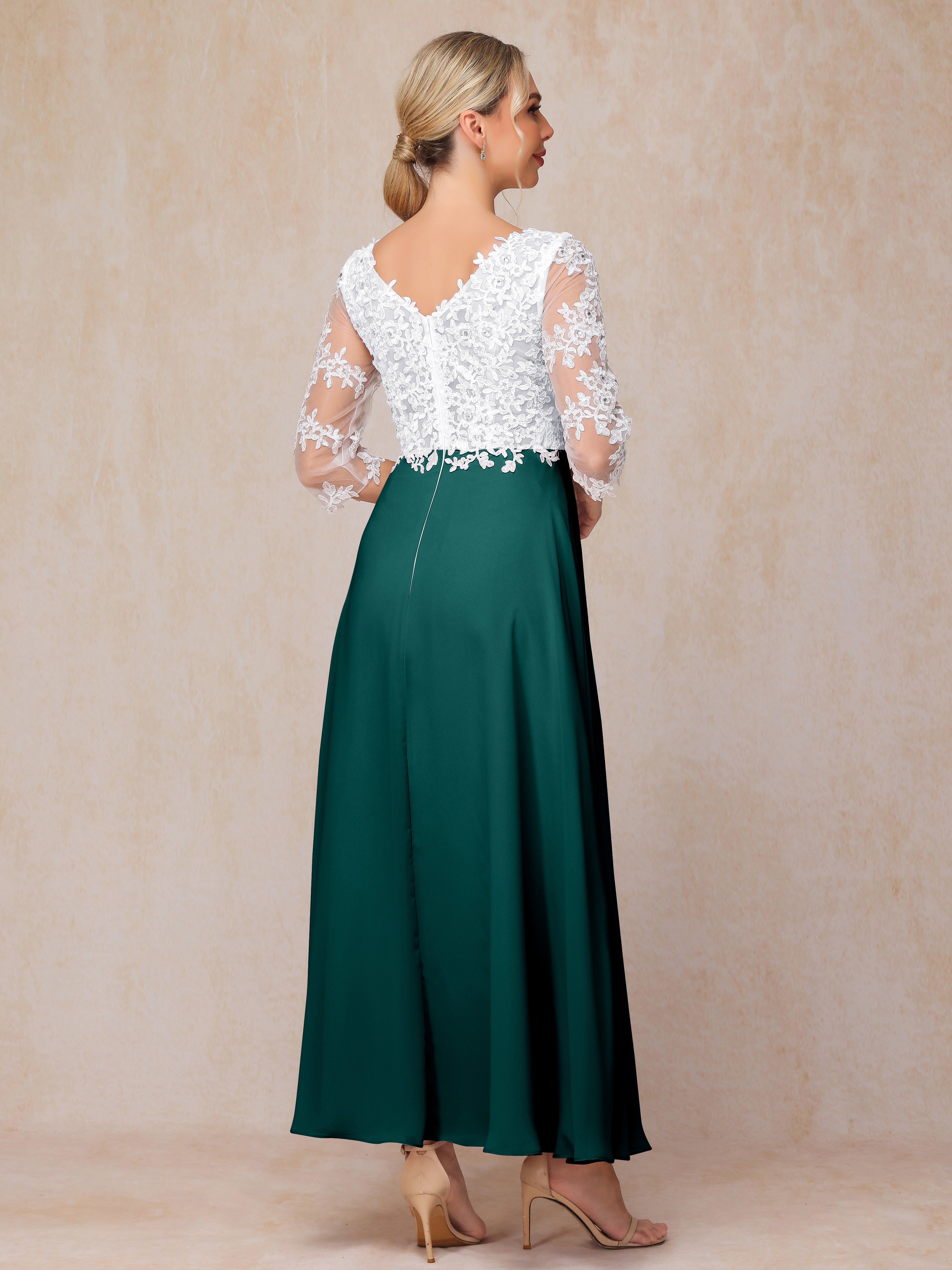 3/4 Sleeves A Line Ankle Length Chiffon Lace Mother Of The Bride Dress