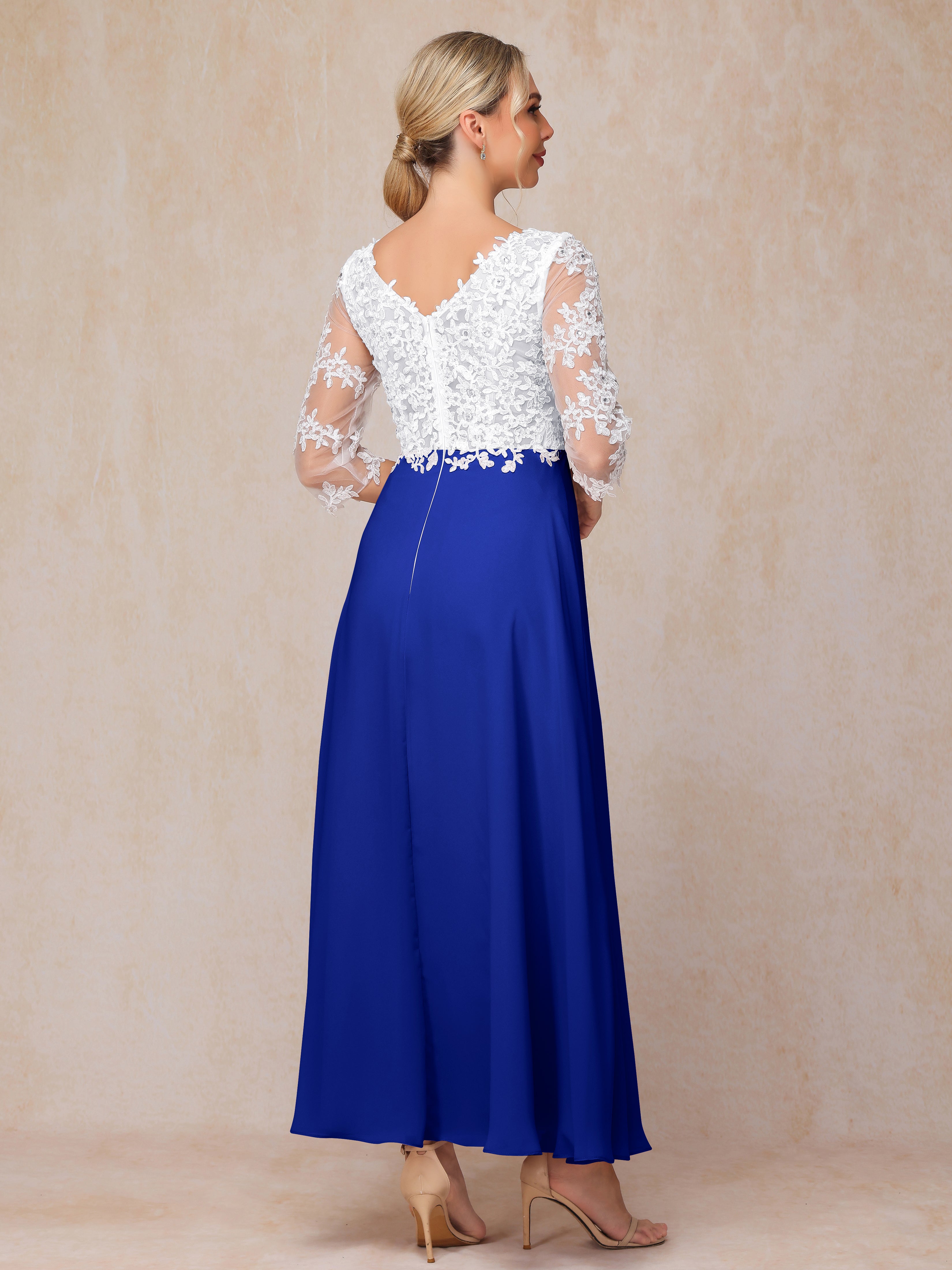 3/4 Sleeves A Line Ankle Length Chiffon Lace Mother Of The Bride Dress