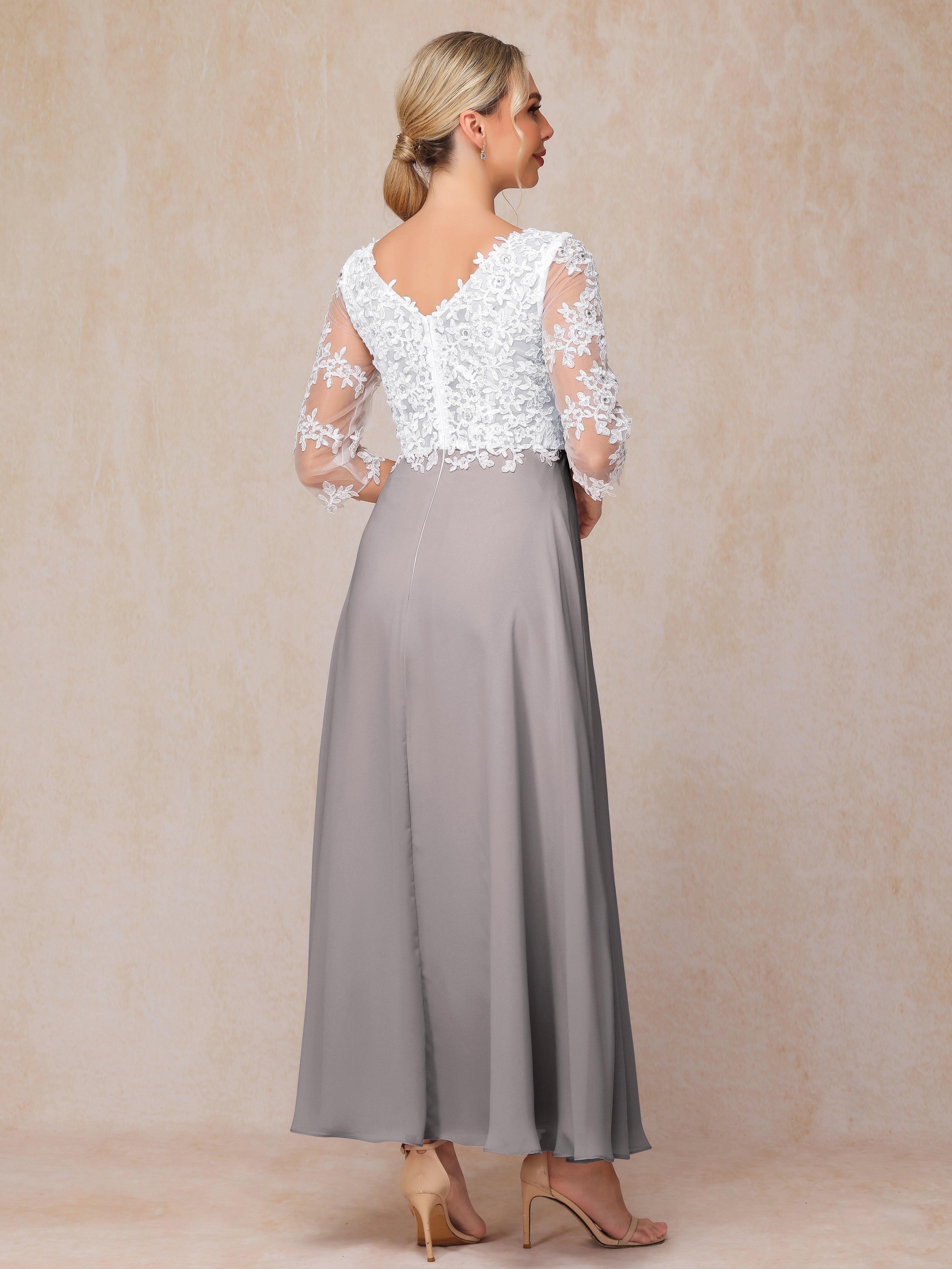 3/4 Sleeves A Line Ankle Length Chiffon Lace Mother Of The Bride Dress