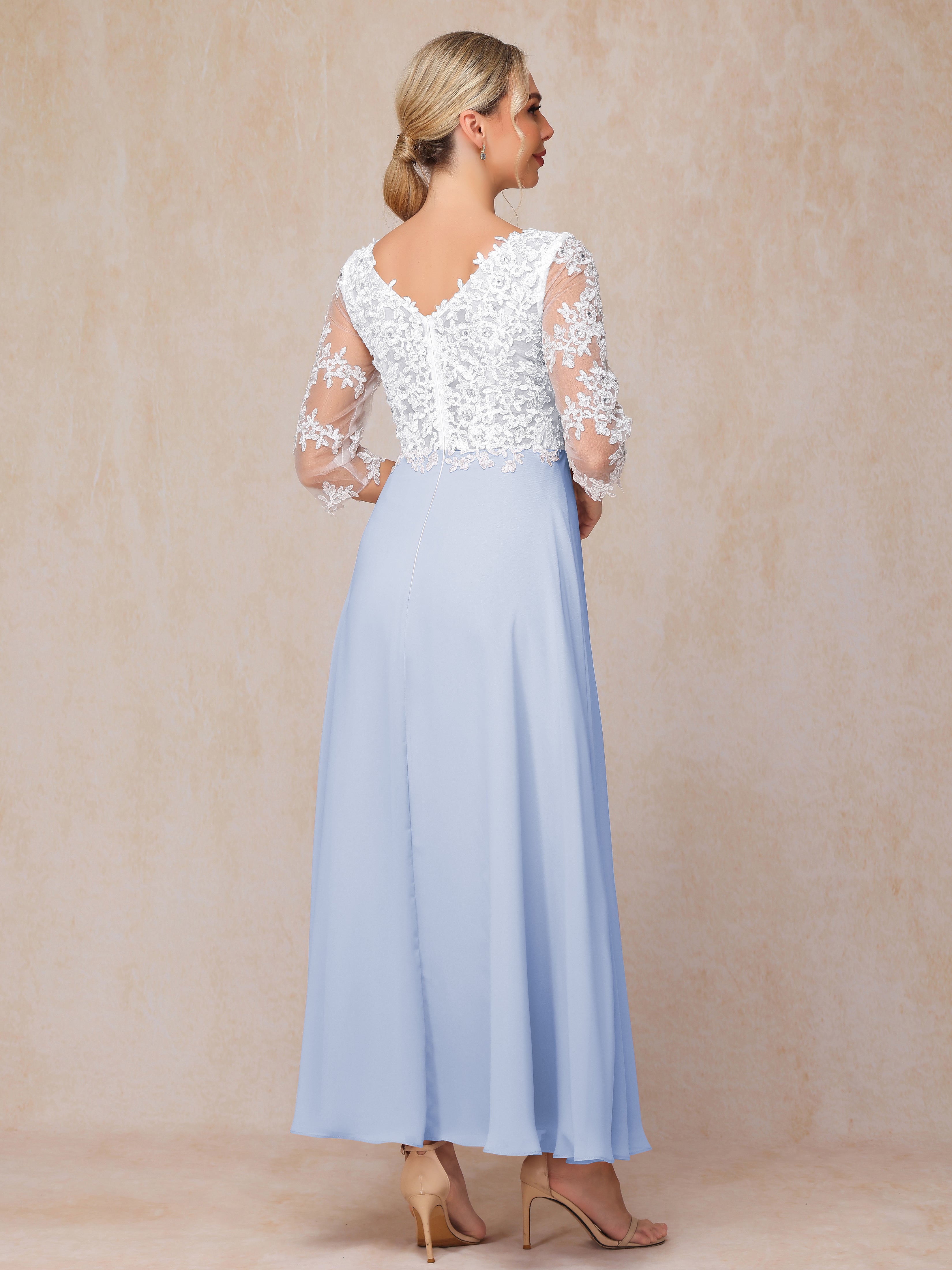 3/4 Sleeves A Line Ankle Length Chiffon Lace Mother Of The Bride Dress