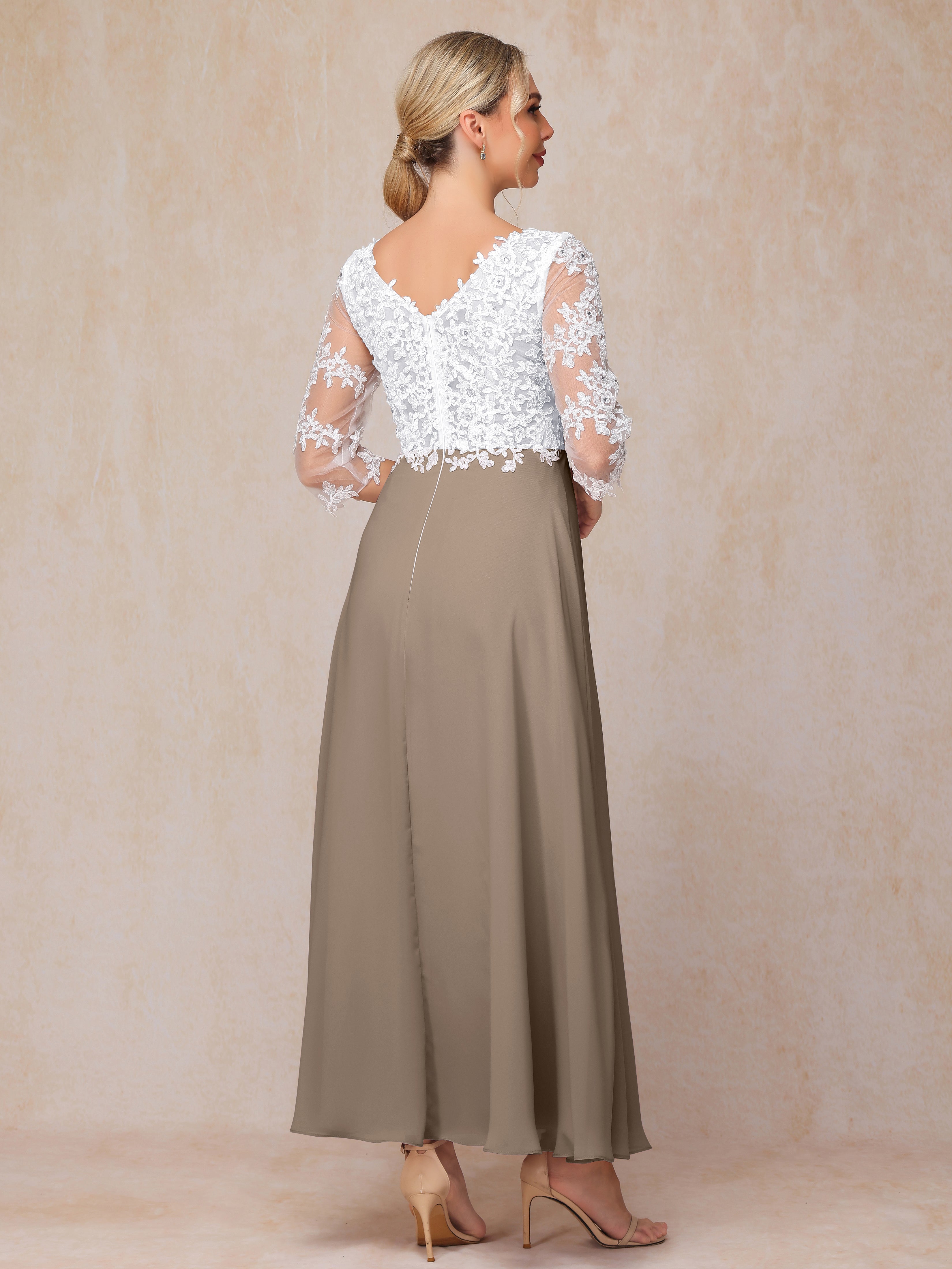 3/4 Sleeves A Line Ankle Length Chiffon Lace Mother Of The Bride Dress