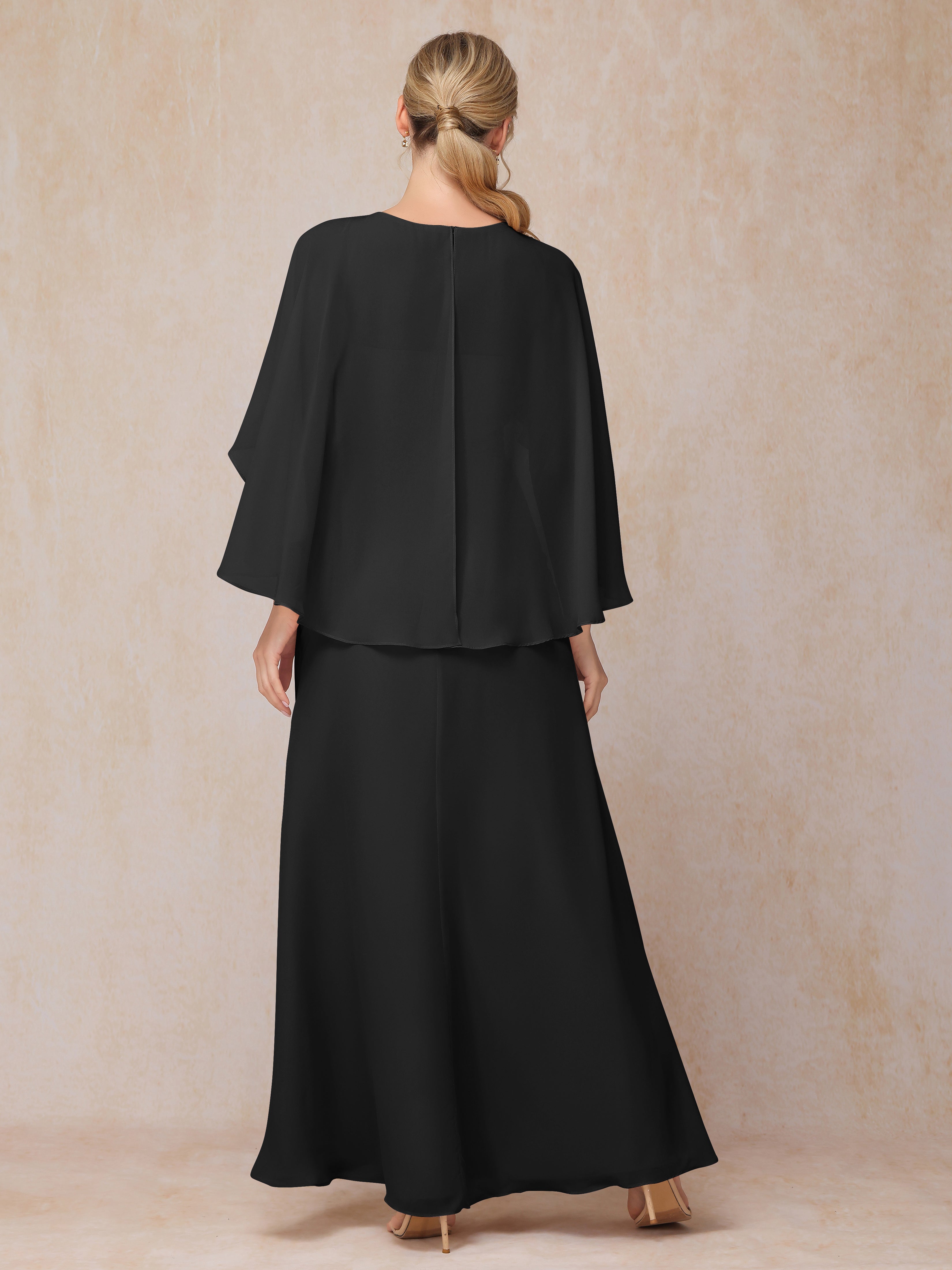 A Line Floor Length Chiffon Mother Of The  Groom Dress With Cape