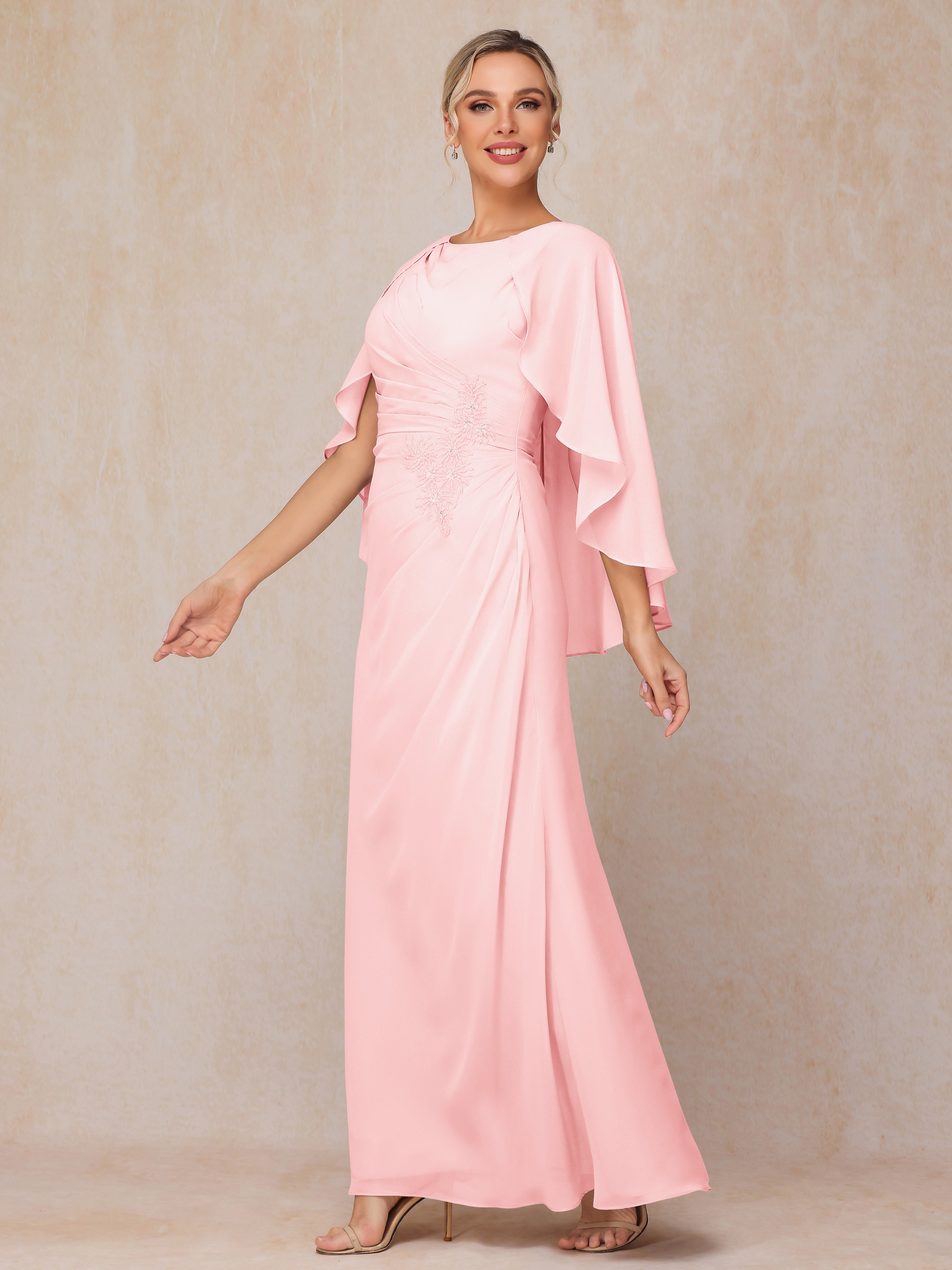 A Line Floor Length Chiffon Mother Of The  Groom Dress With Cape