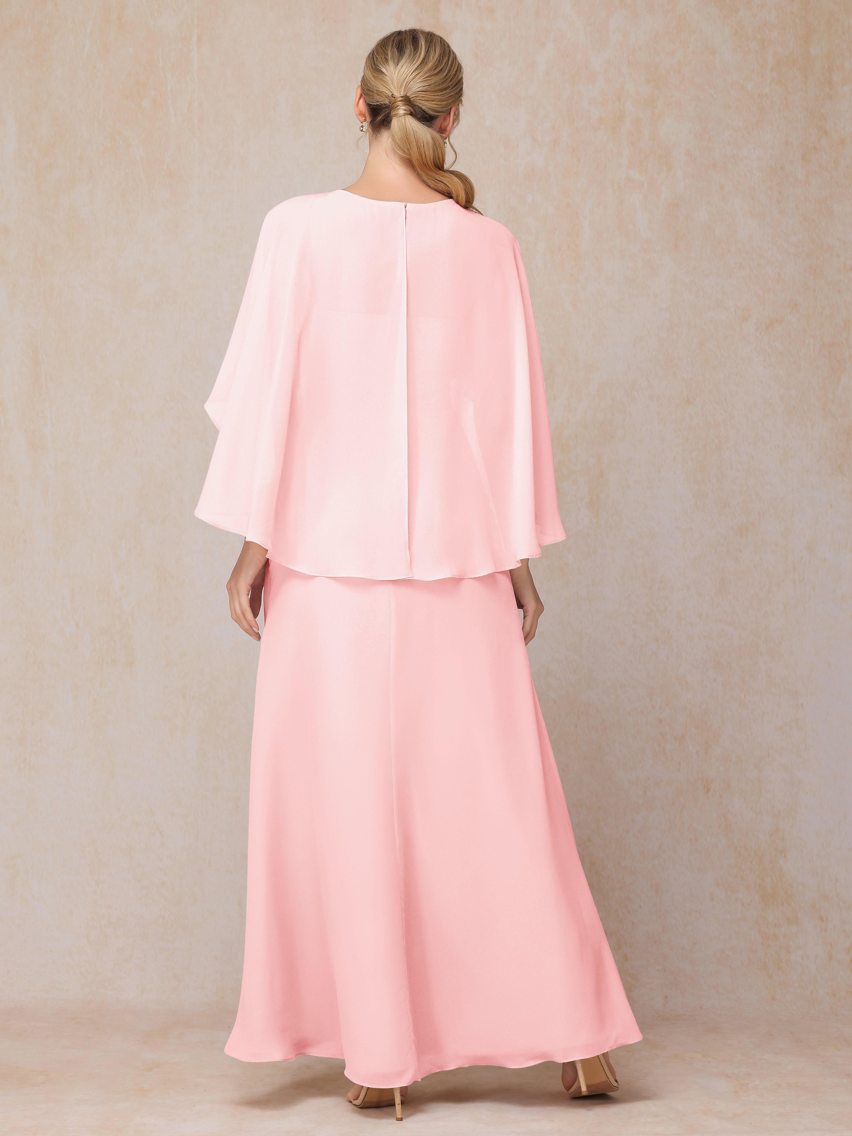 A Line Floor Length Chiffon Mother Of The  Groom Dress With Cape