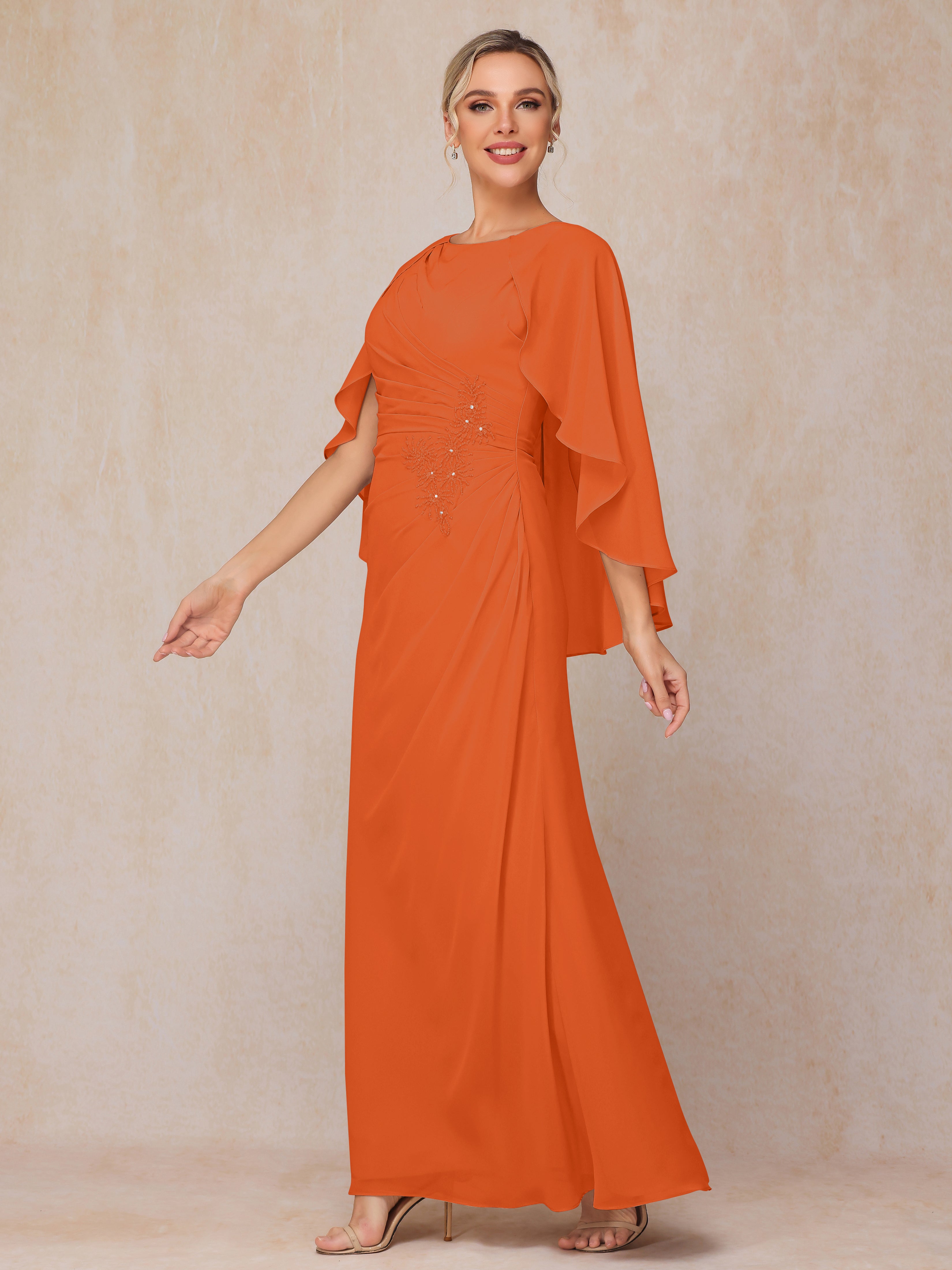 A Line Floor Length Chiffon Mother Of The  Groom Dress With Cape