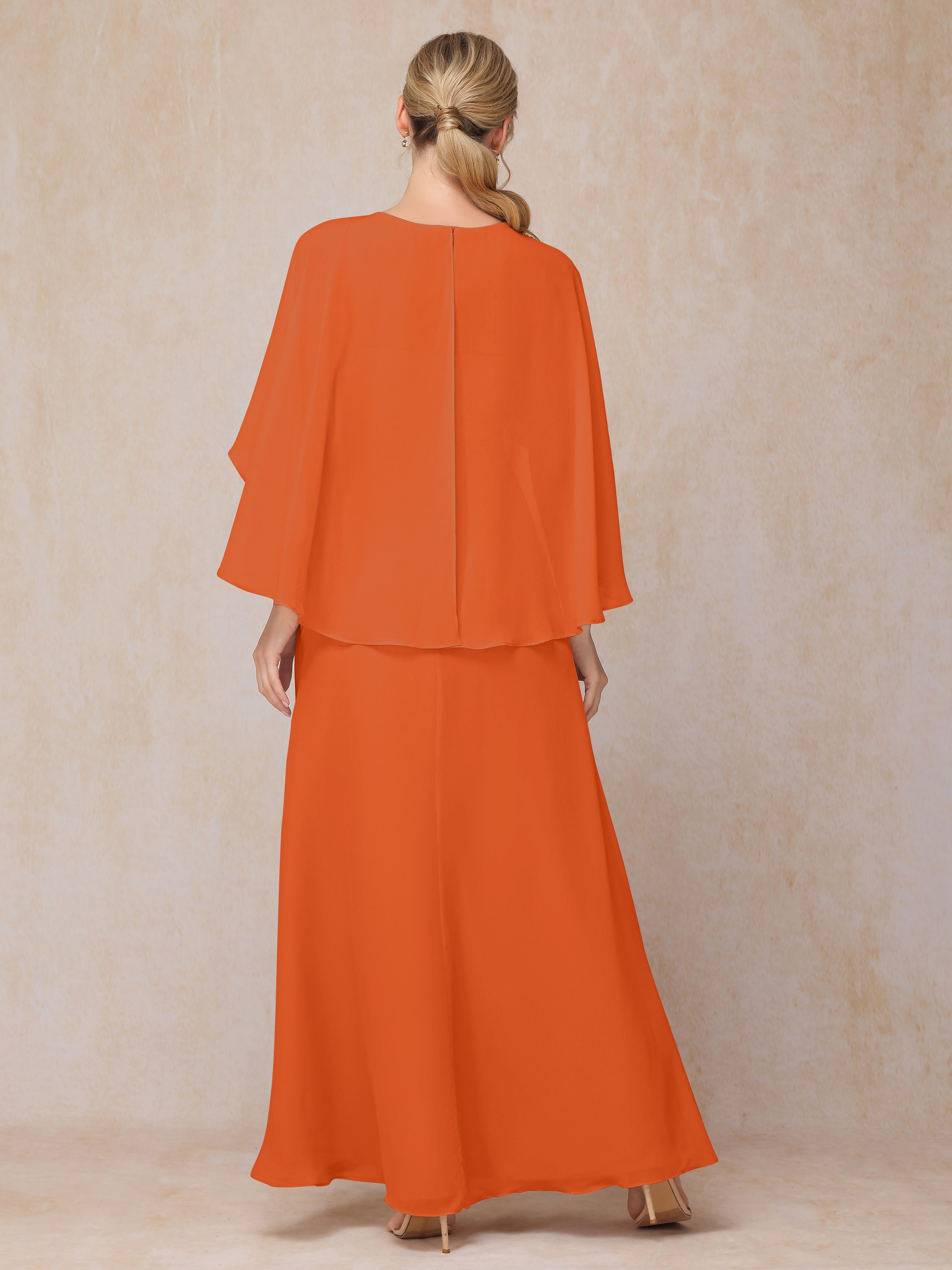 A Line Floor Length Chiffon Mother Of The  Groom Dress With Cape