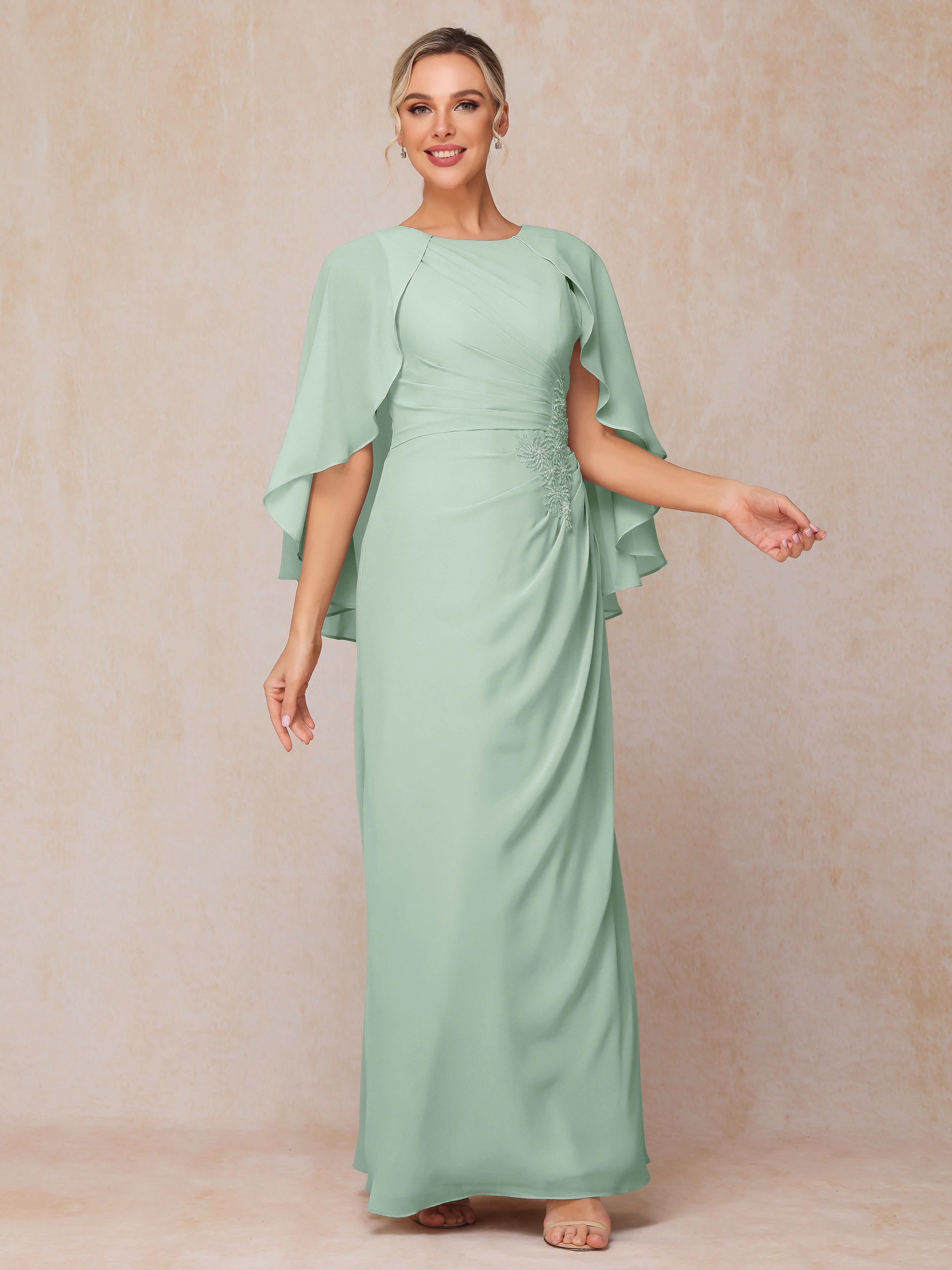 A Line Floor Length Chiffon Mother Of The  Groom Dress With Cape