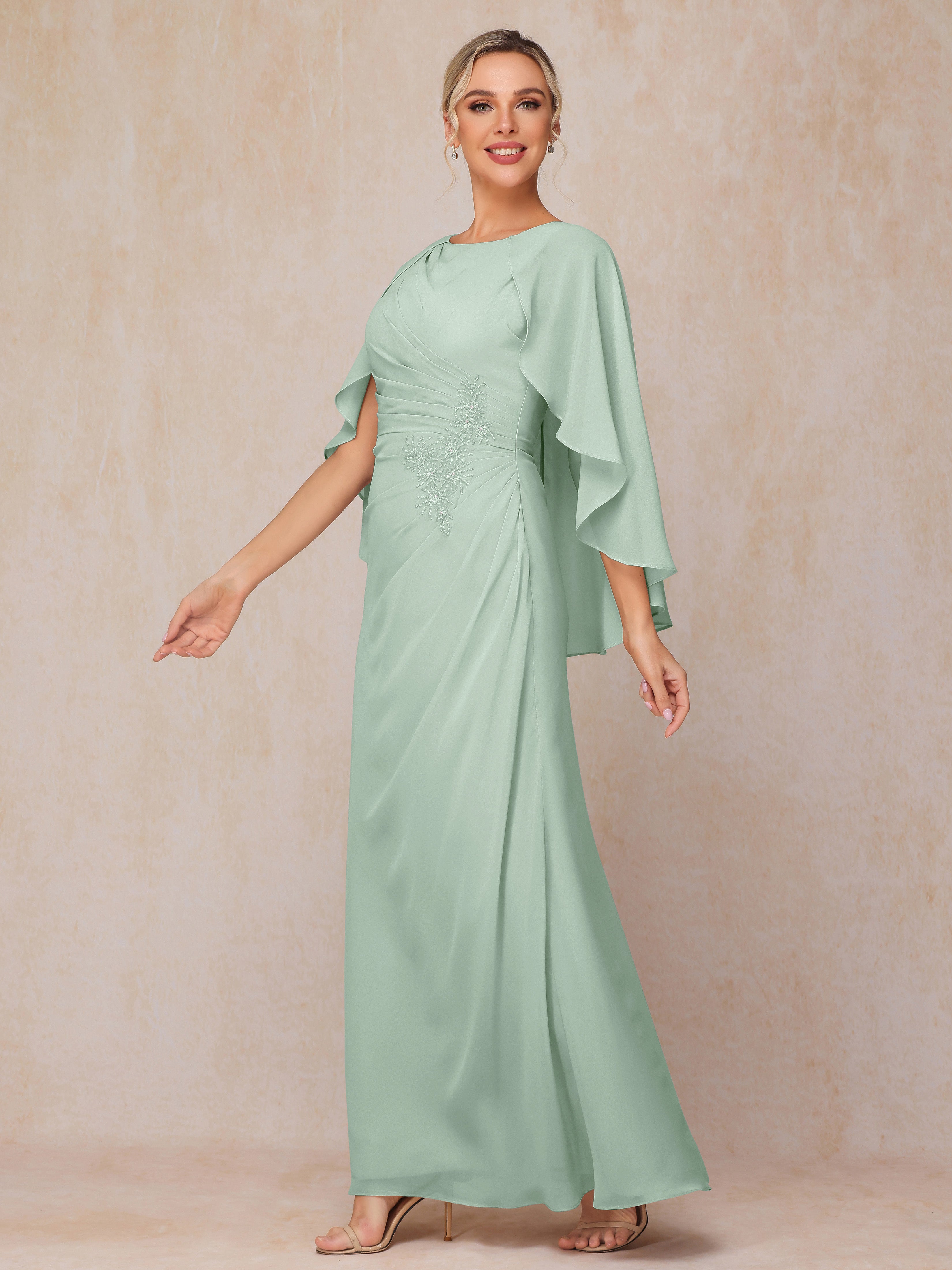 A Line Floor Length Chiffon Mother Of The  Groom Dress With Cape