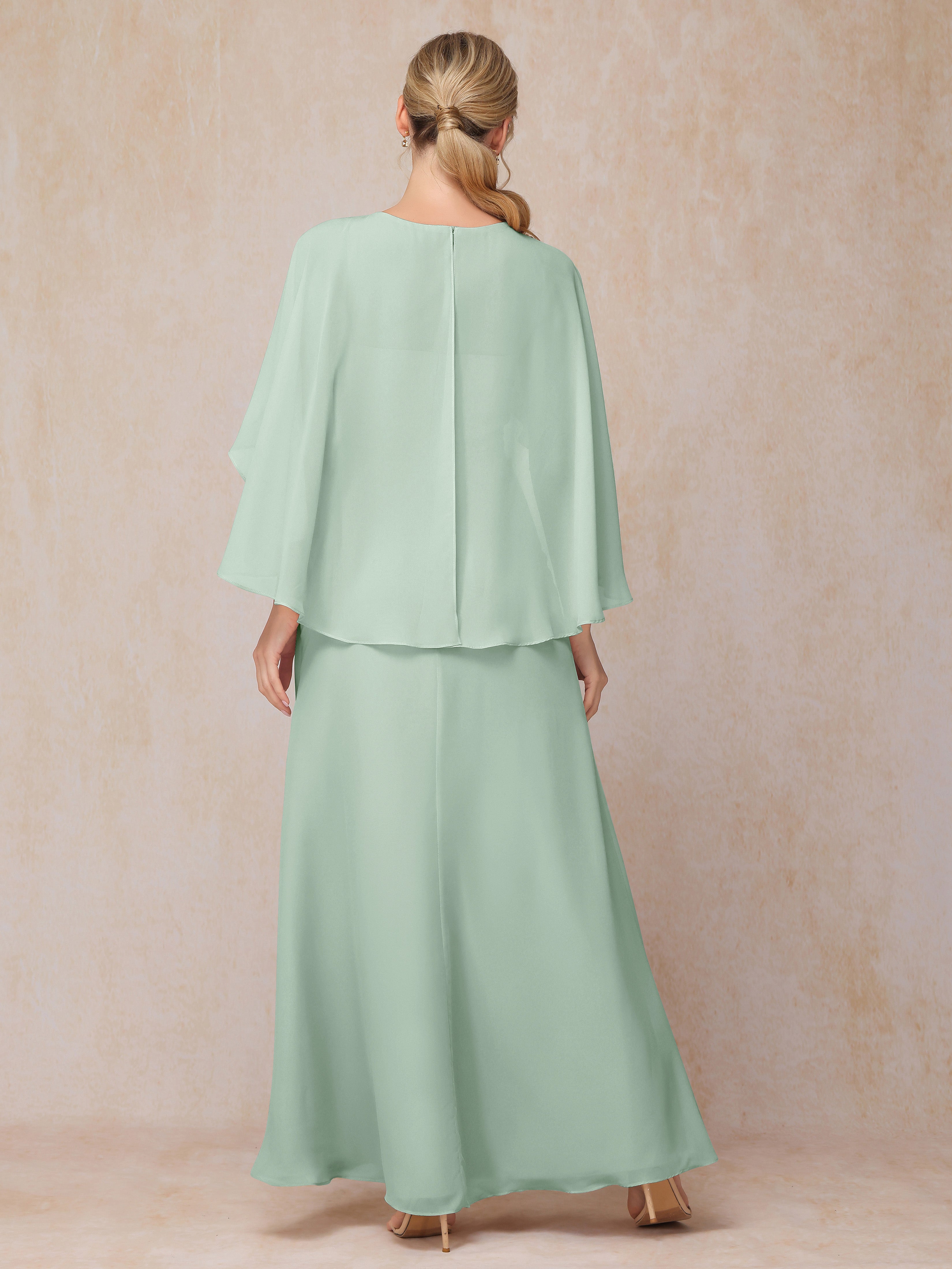 A Line Floor Length Chiffon Mother Of The  Groom Dress With Cape