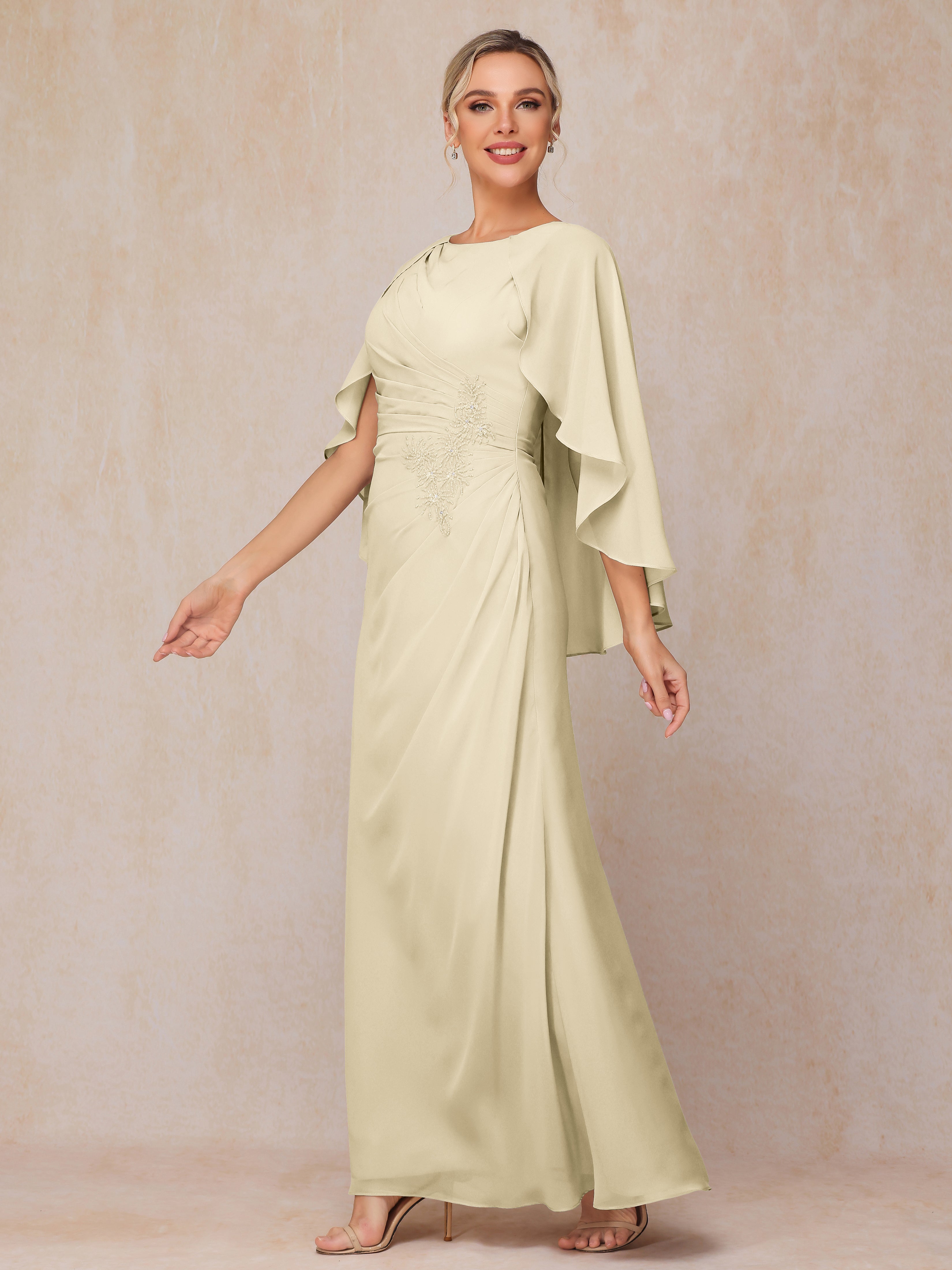 A Line Floor Length Chiffon Mother Of The  Groom Dress With Cape