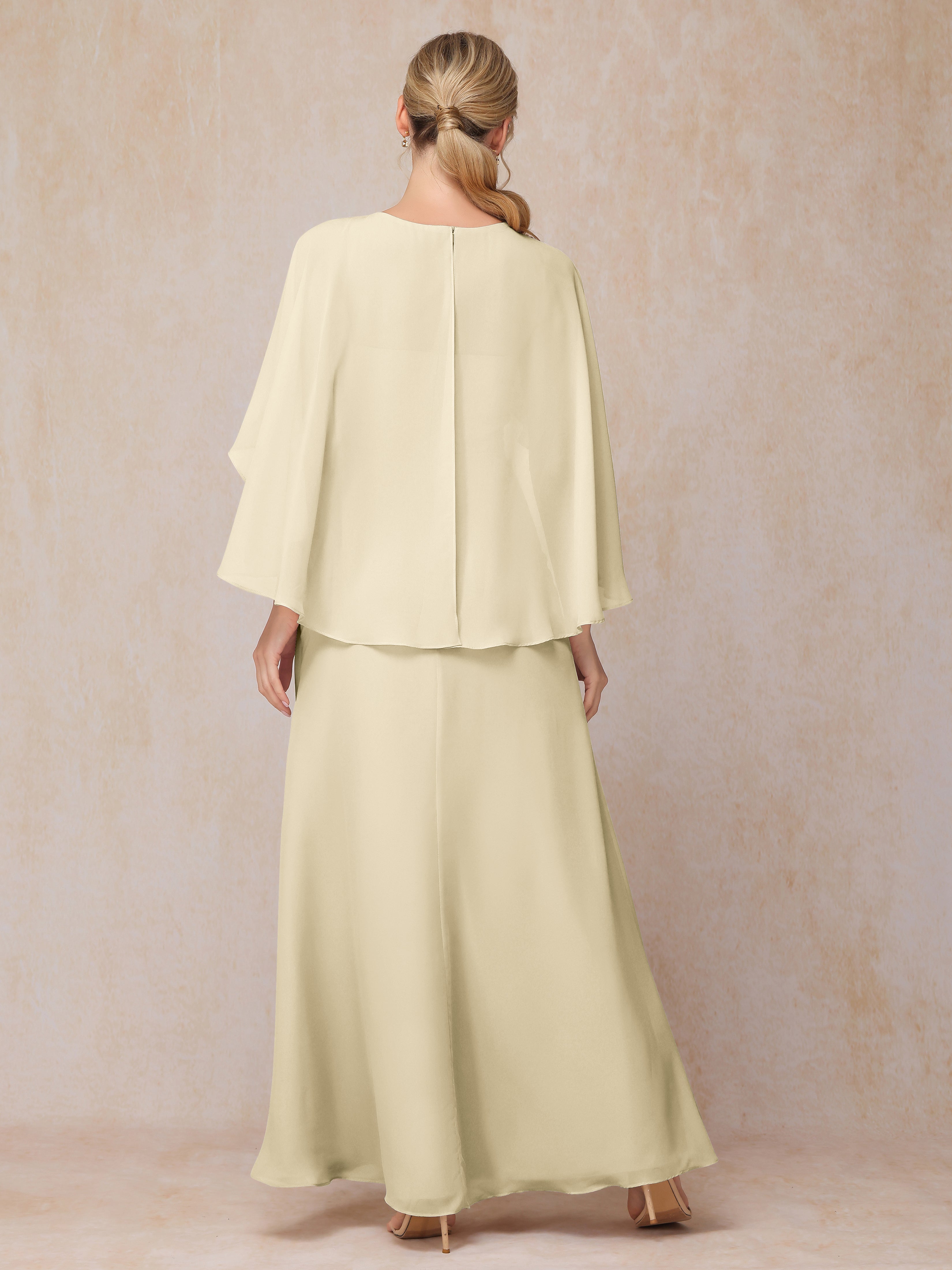 A Line Floor Length Chiffon Mother Of The  Groom Dress With Cape