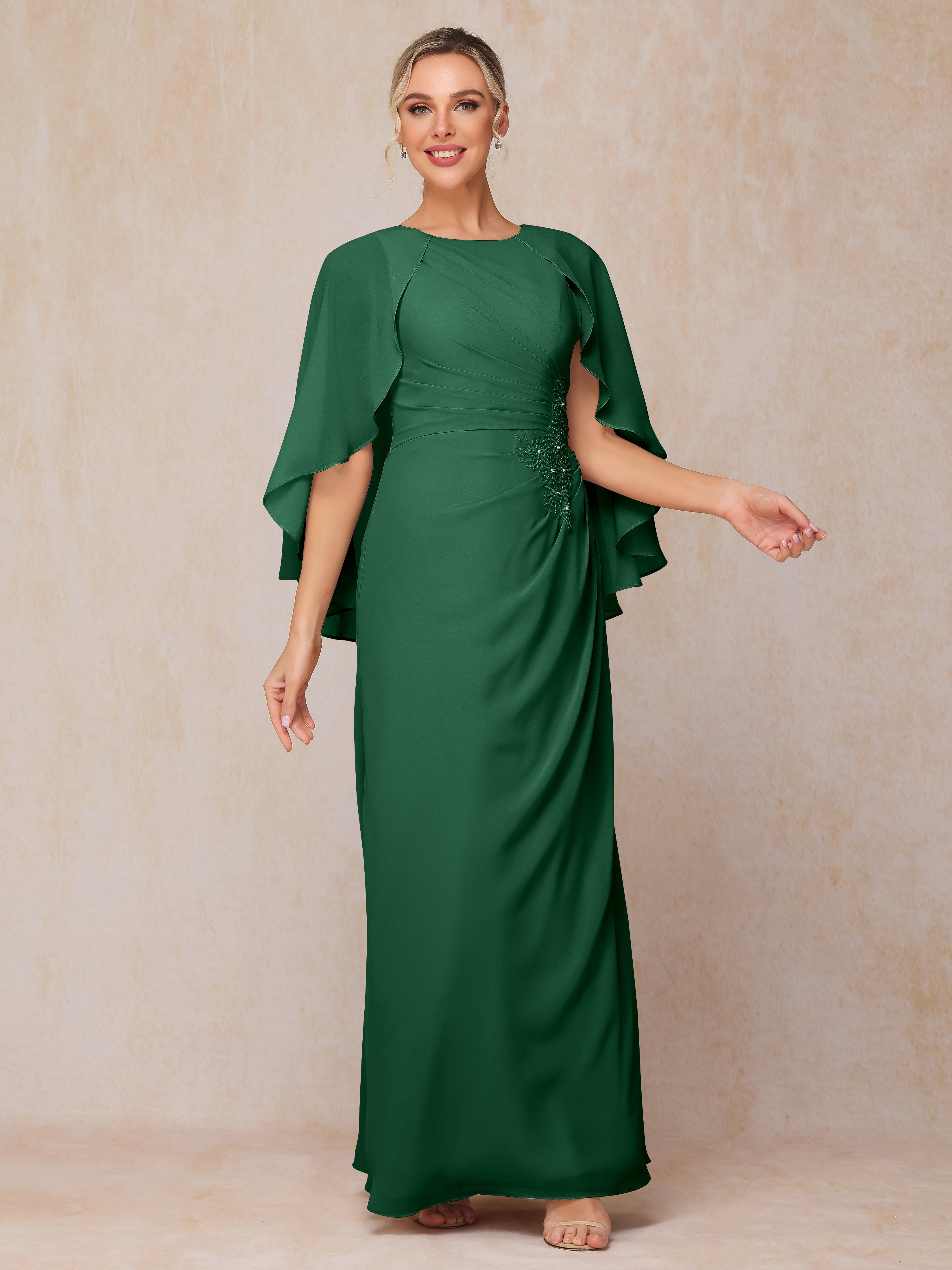 A Line Floor Length Chiffon Mother Of The  Groom Dress With Cape