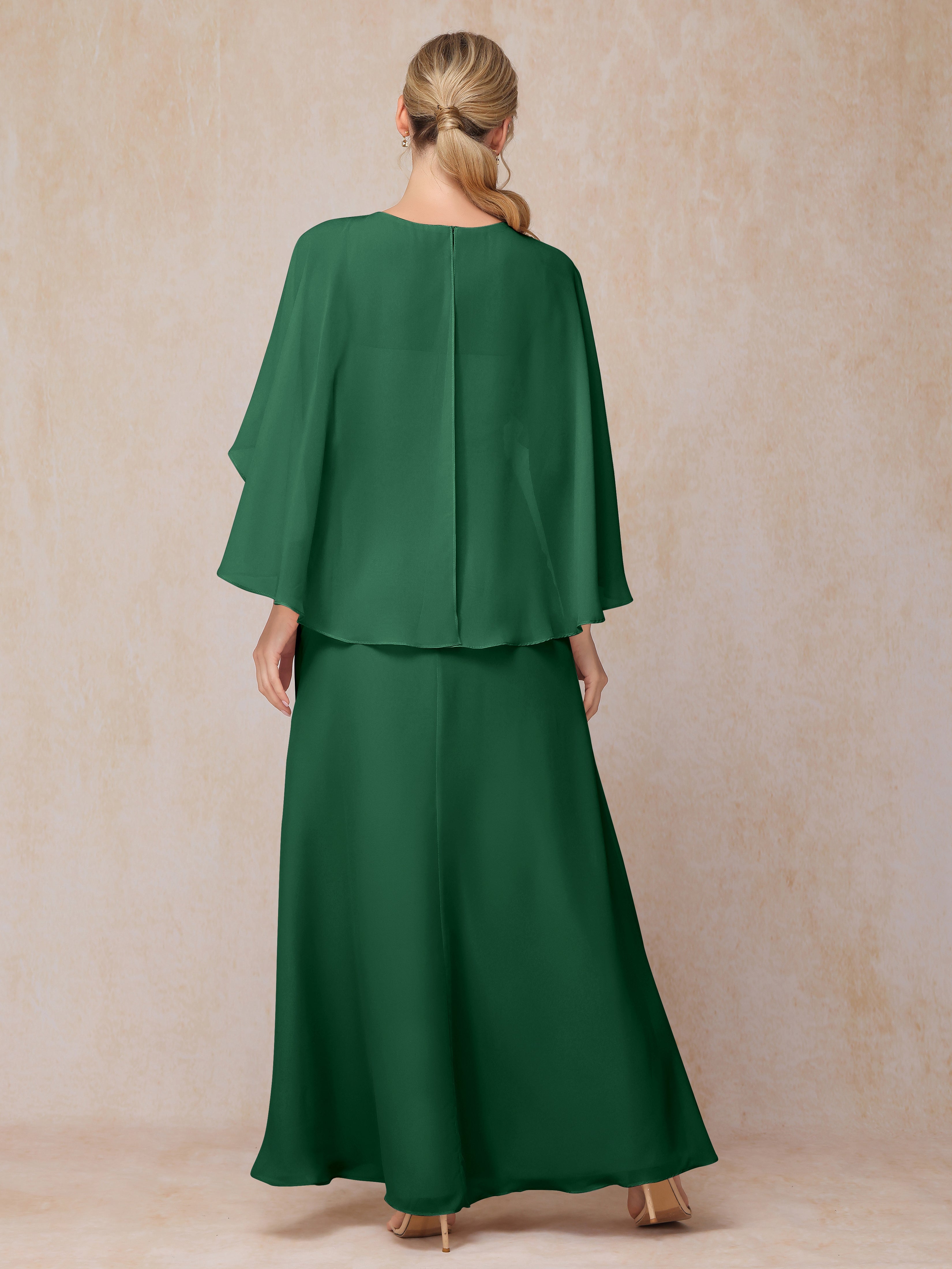 A Line Floor Length Chiffon Mother Of The  Groom Dress With Cape