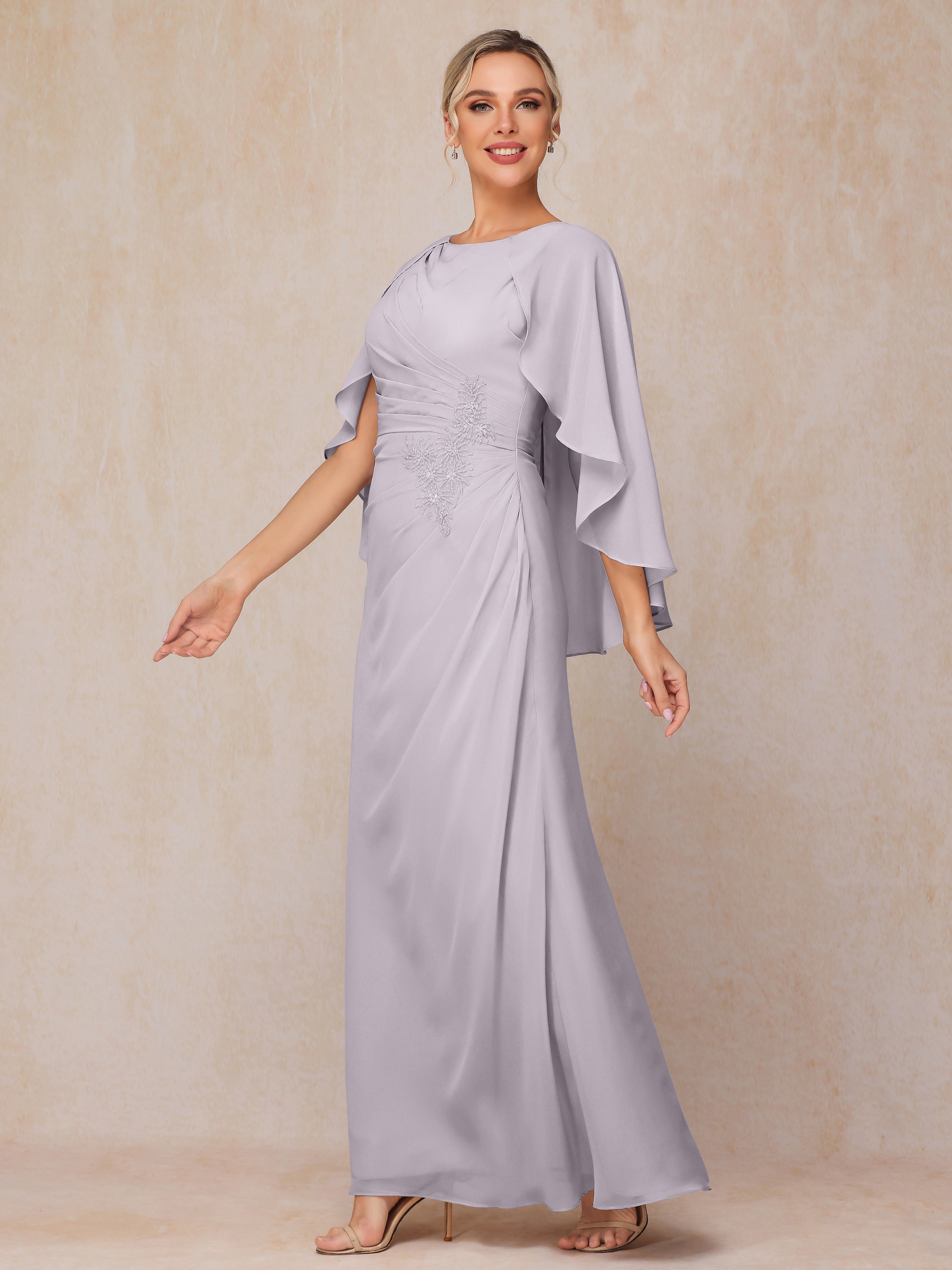 A Line Floor Length Chiffon Mother Of The  Groom Dress With Cape