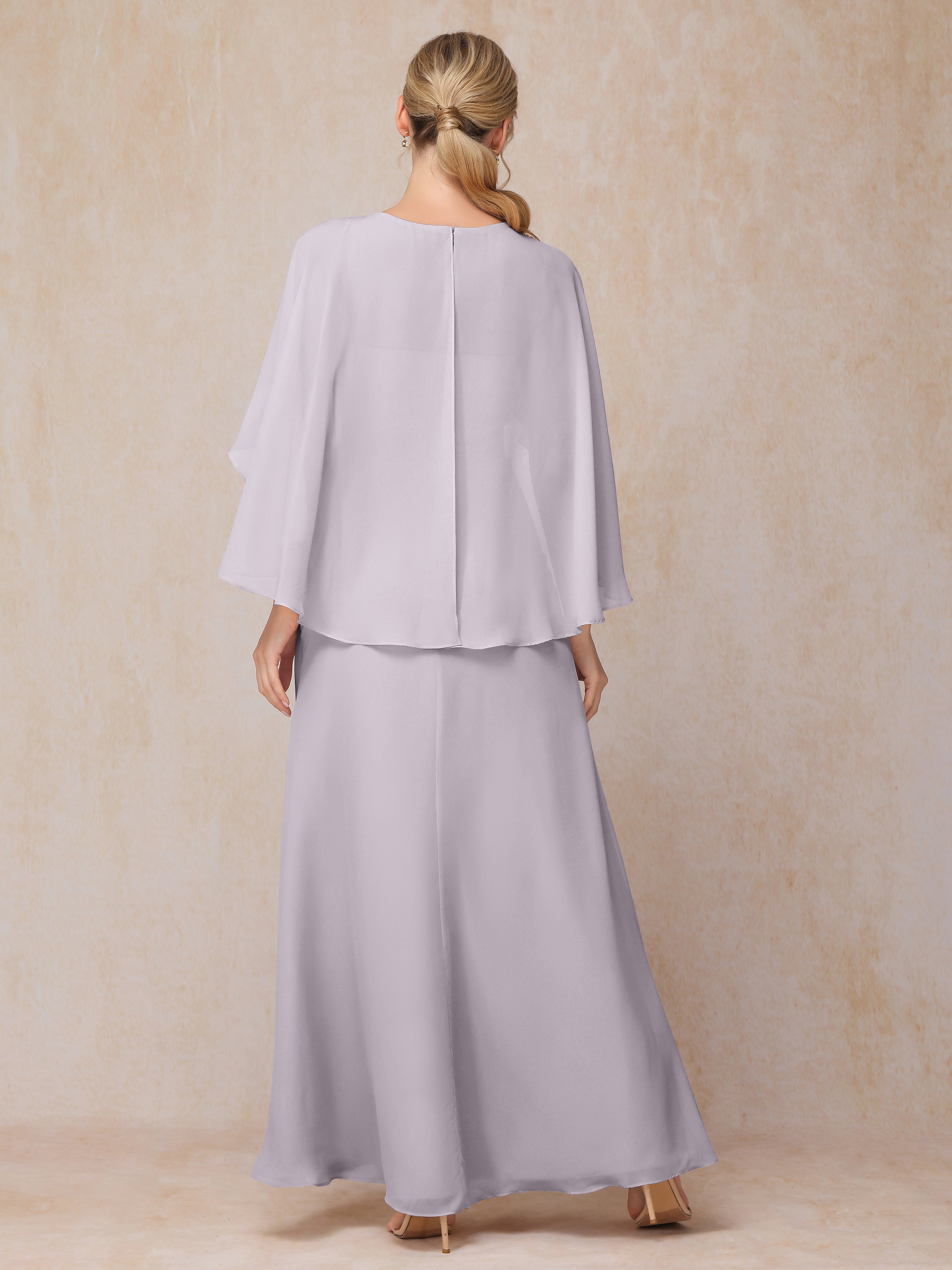 A Line Floor Length Chiffon Mother Of The  Groom Dress With Cape