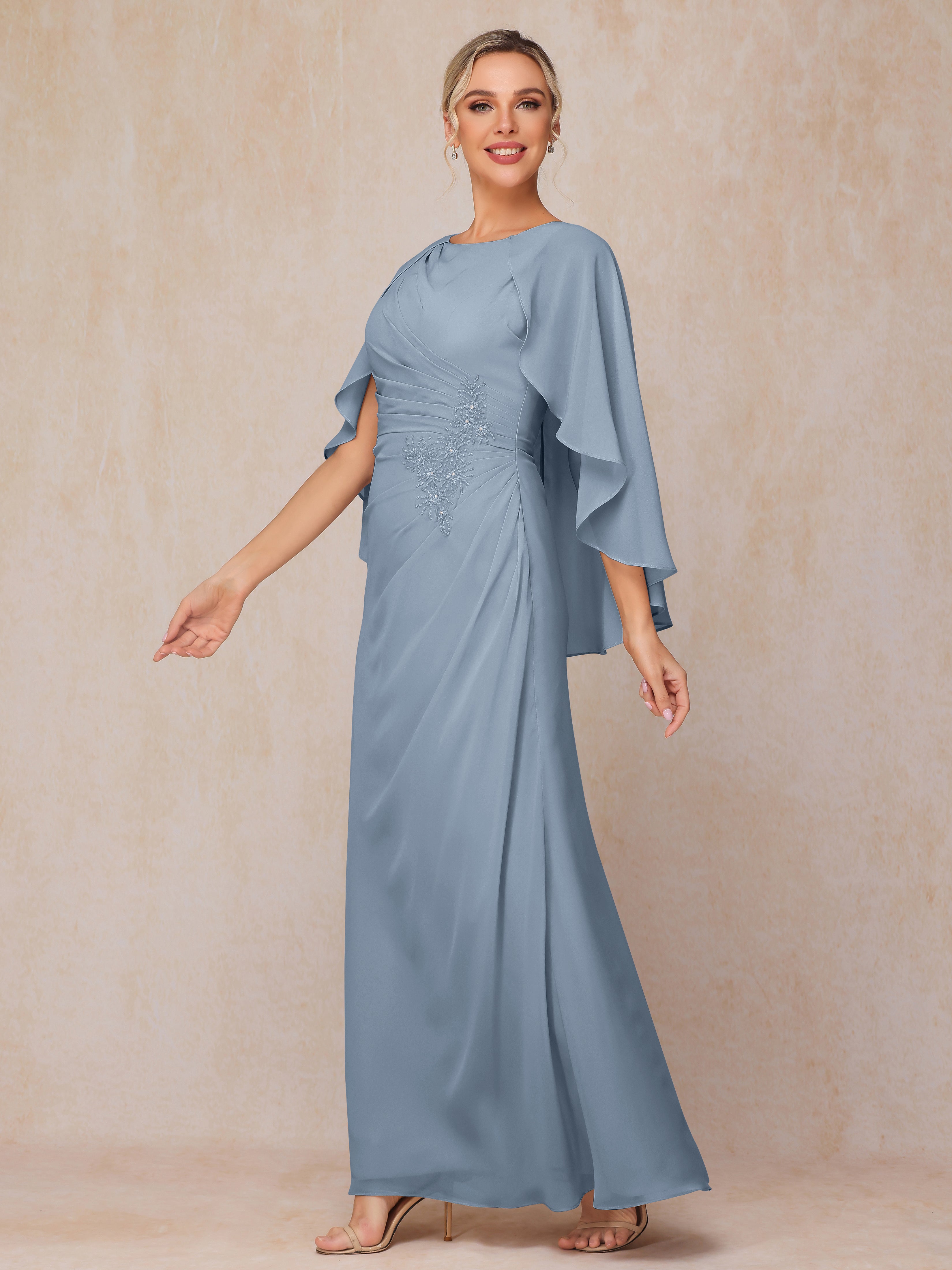 A Line Floor Length Chiffon Mother Of The  Groom Dress With Cape