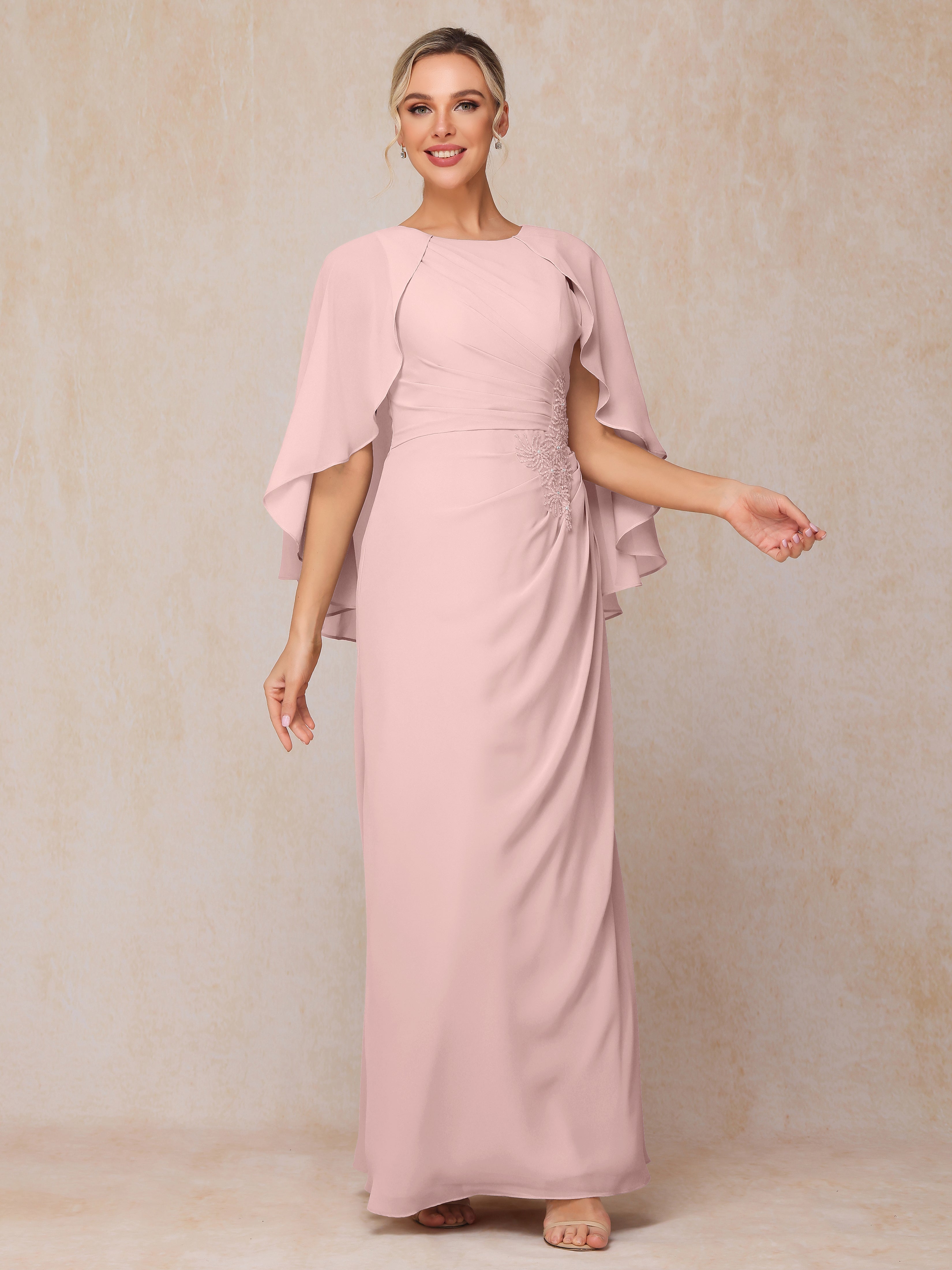 A Line Floor Length Chiffon Mother Of The  Groom Dress With Cape