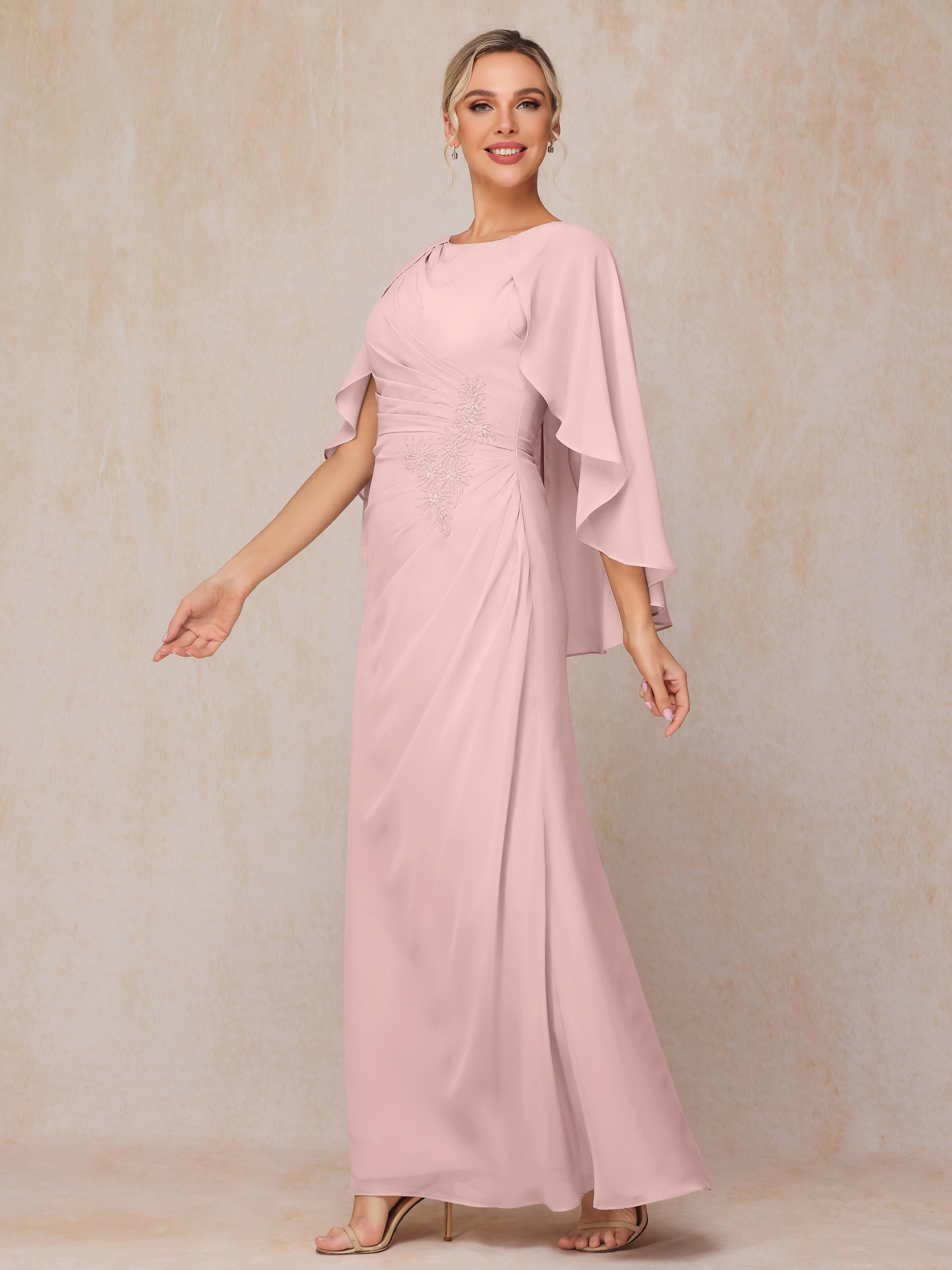 A Line Floor Length Chiffon Mother Of The  Groom Dress With Cape