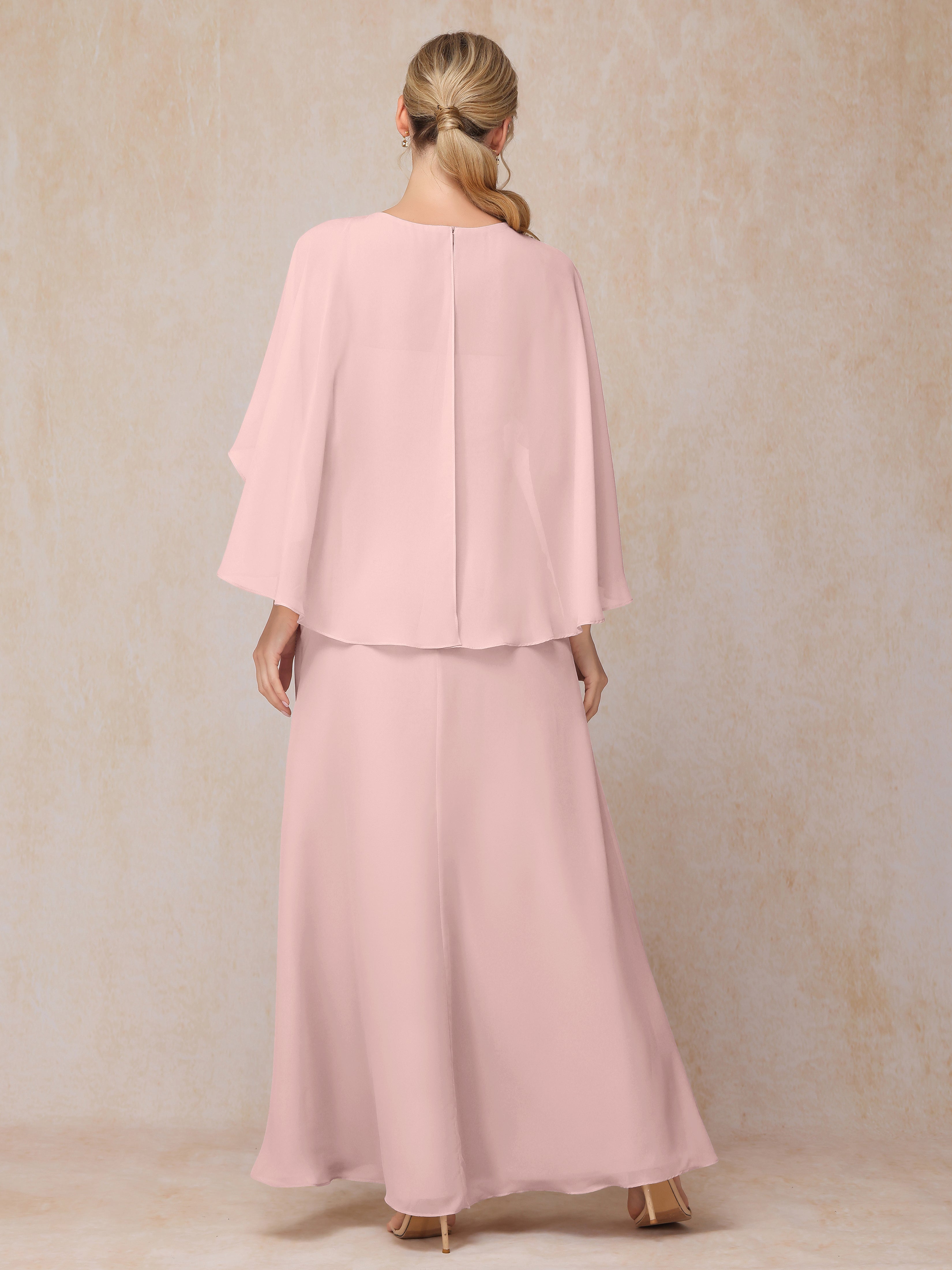 A Line Floor Length Chiffon Mother Of The  Groom Dress With Cape