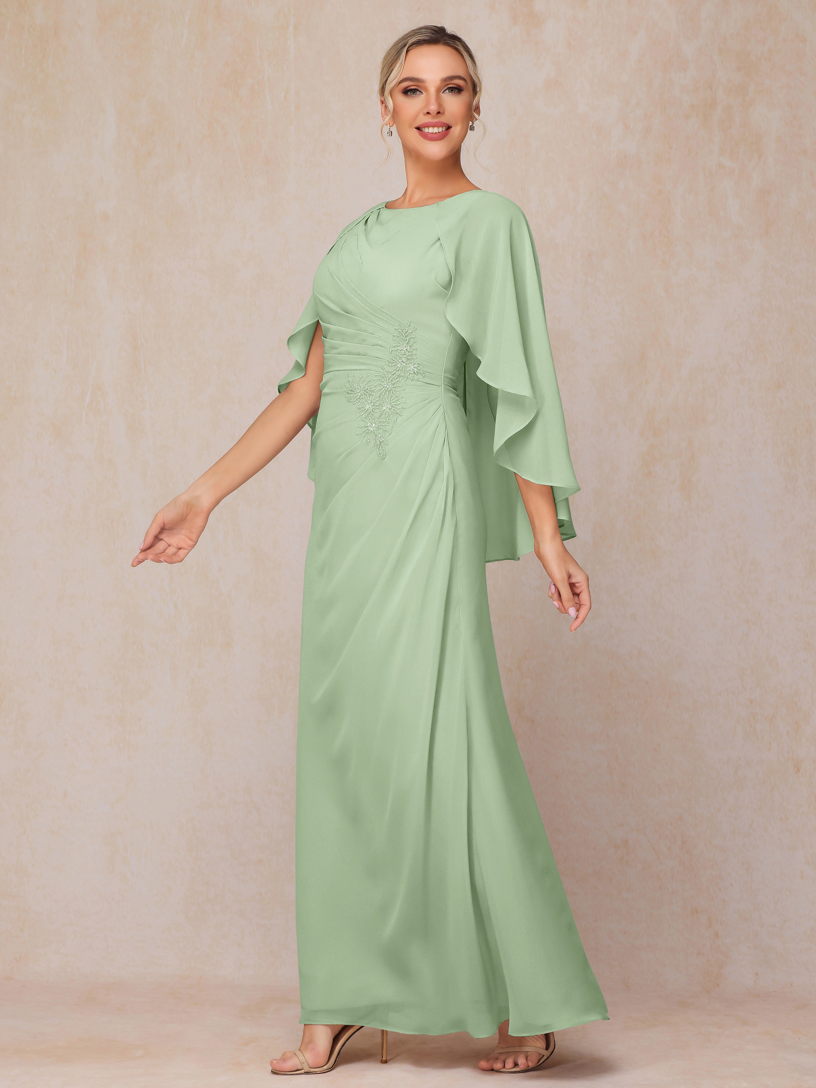 A Line Floor Length Chiffon Mother Of The  Groom Dress With Cape