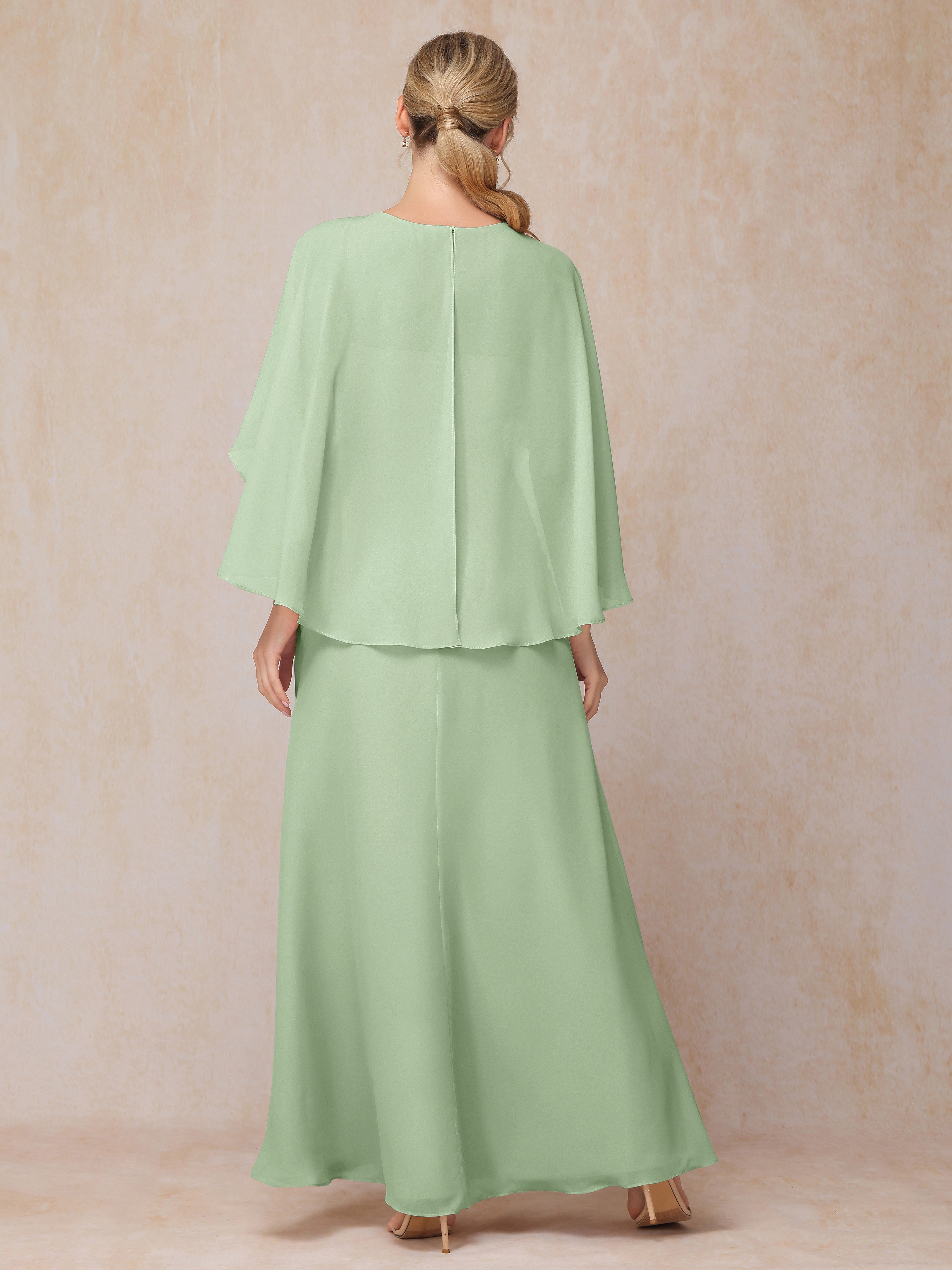 A Line Floor Length Chiffon Mother Of The  Groom Dress With Cape