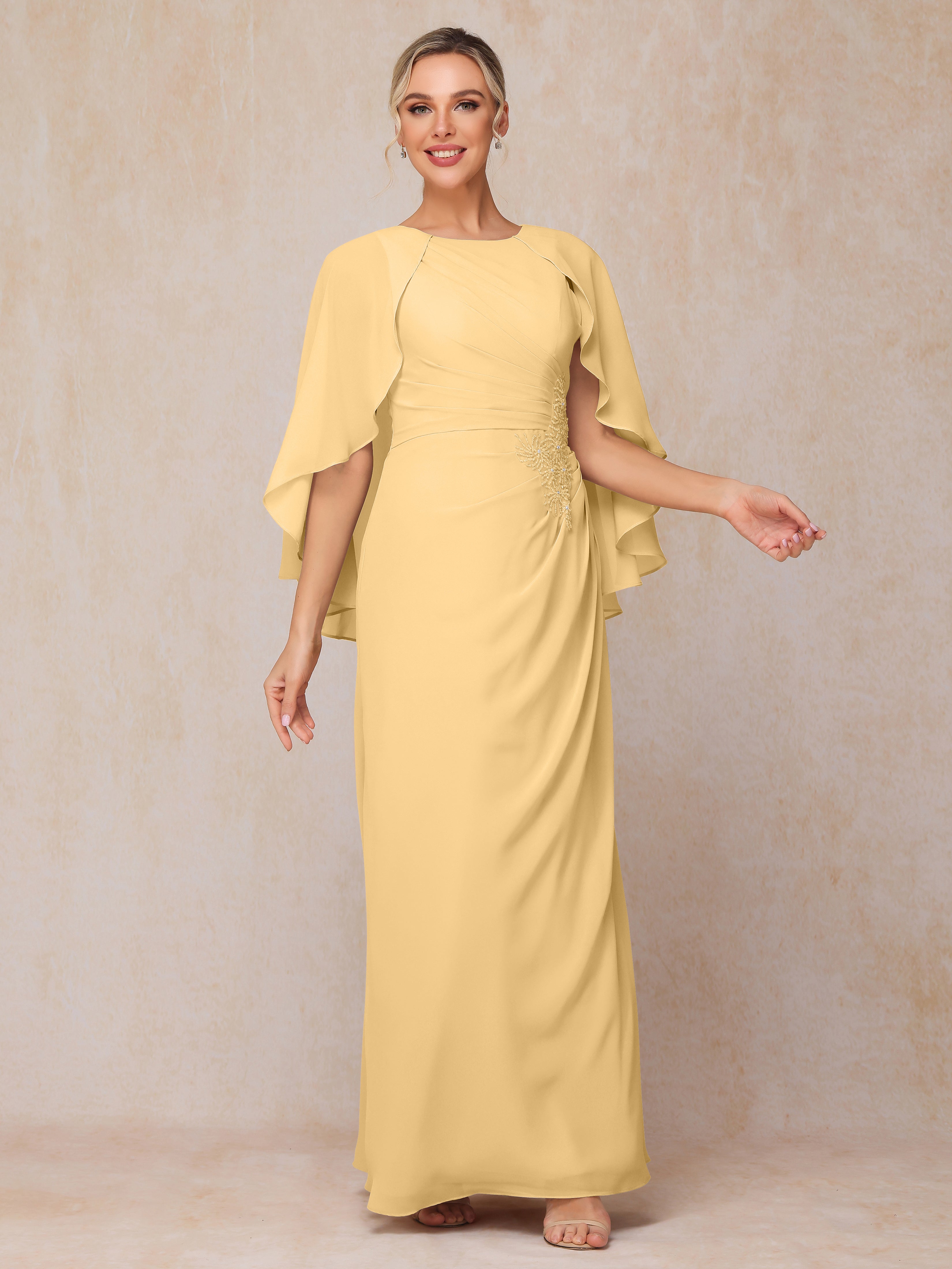 A Line Floor Length Chiffon Mother Of The  Groom Dress With Cape