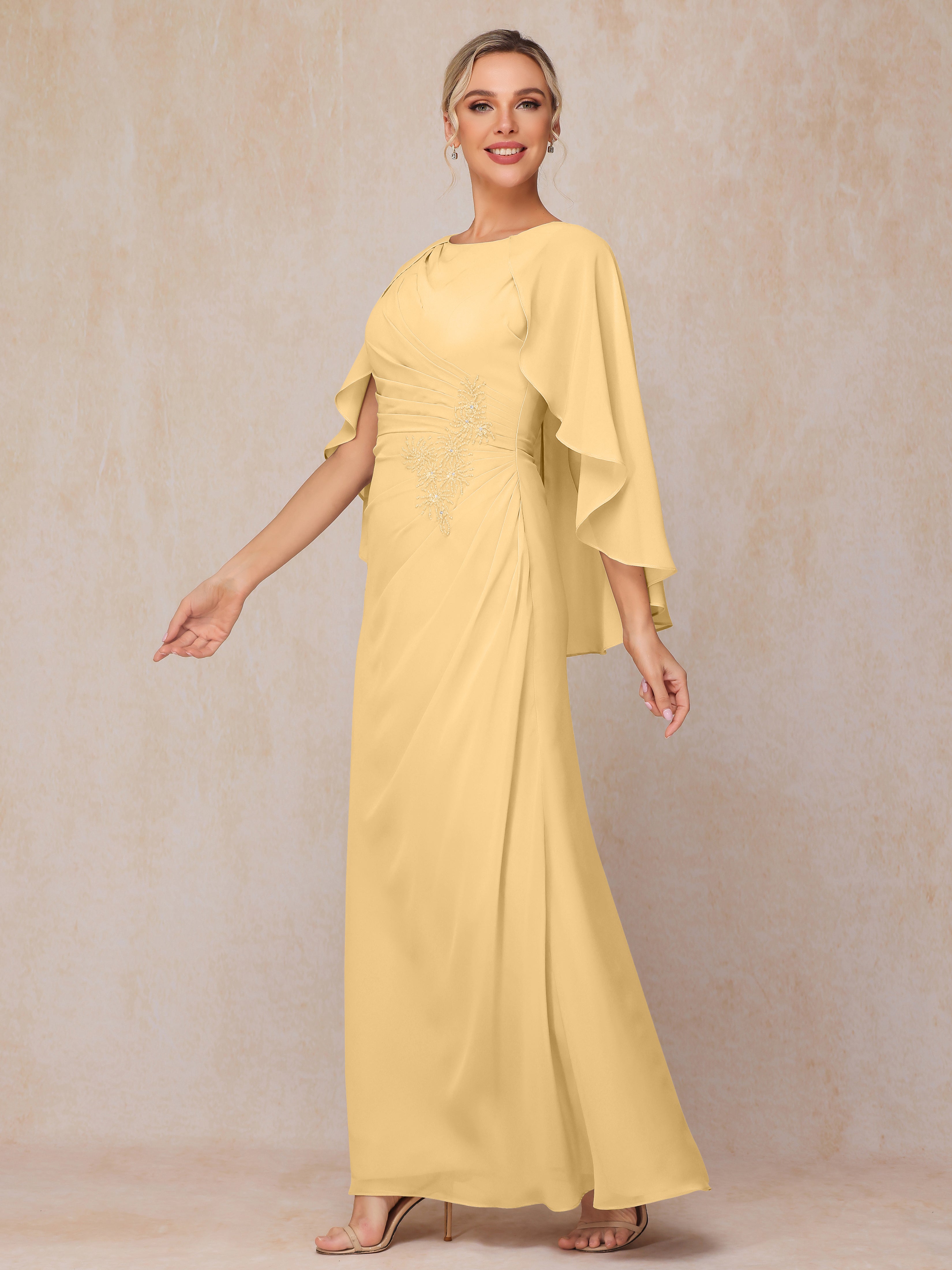 A Line Floor Length Chiffon Mother Of The  Groom Dress With Cape