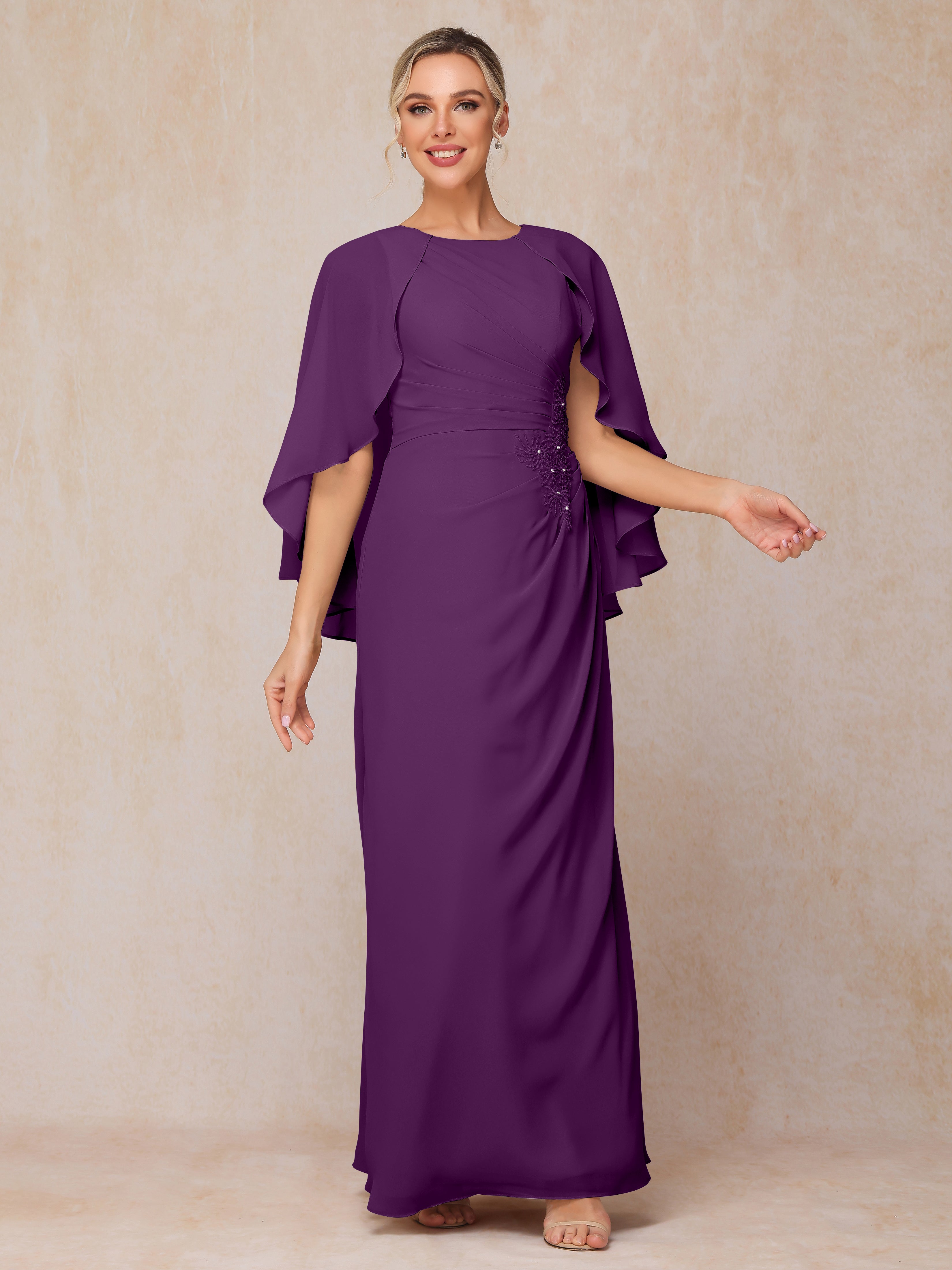 A Line Floor Length Chiffon Mother Of The  Groom Dress With Cape