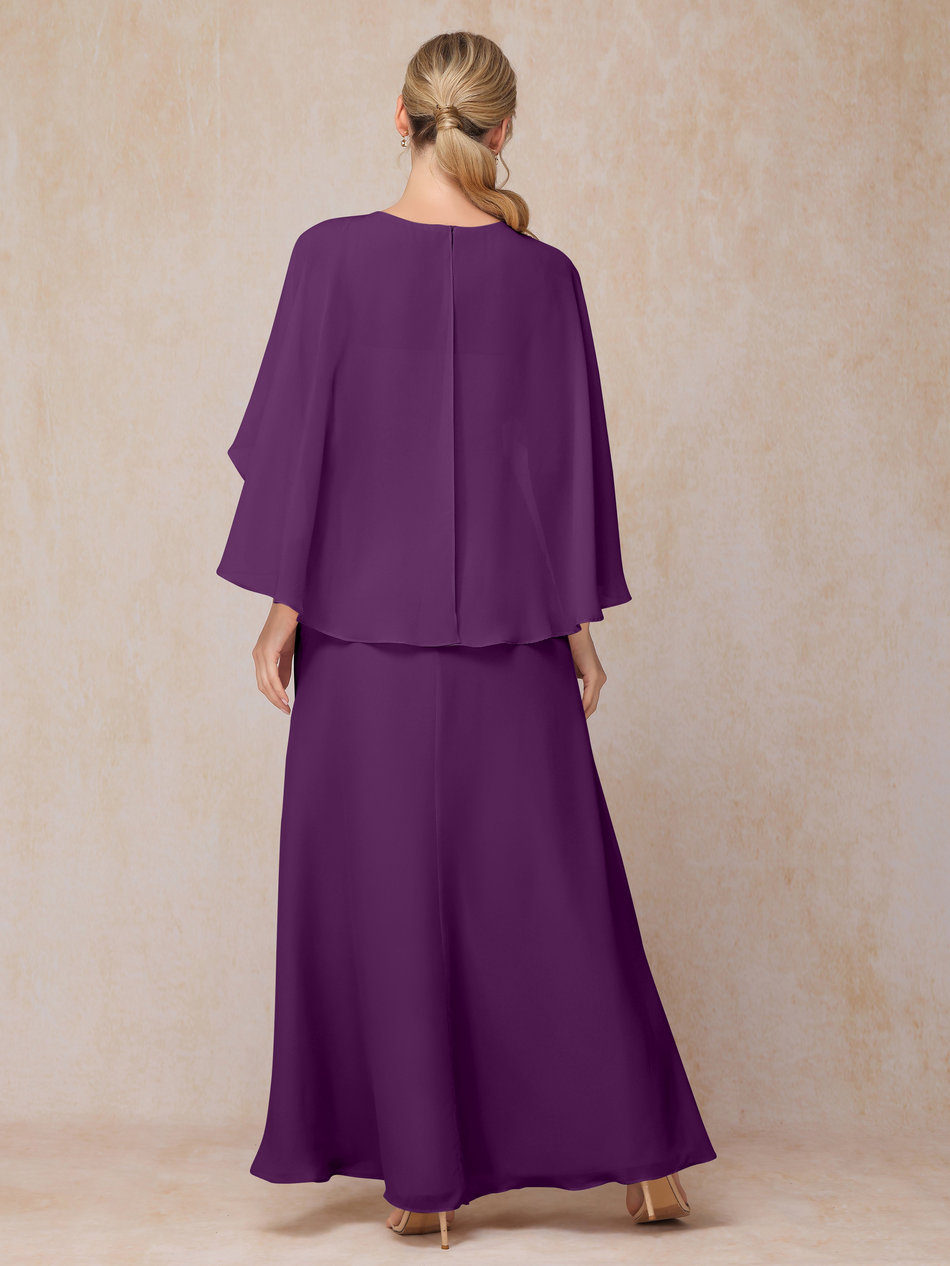 A Line Floor Length Chiffon Mother Of The  Groom Dress With Cape