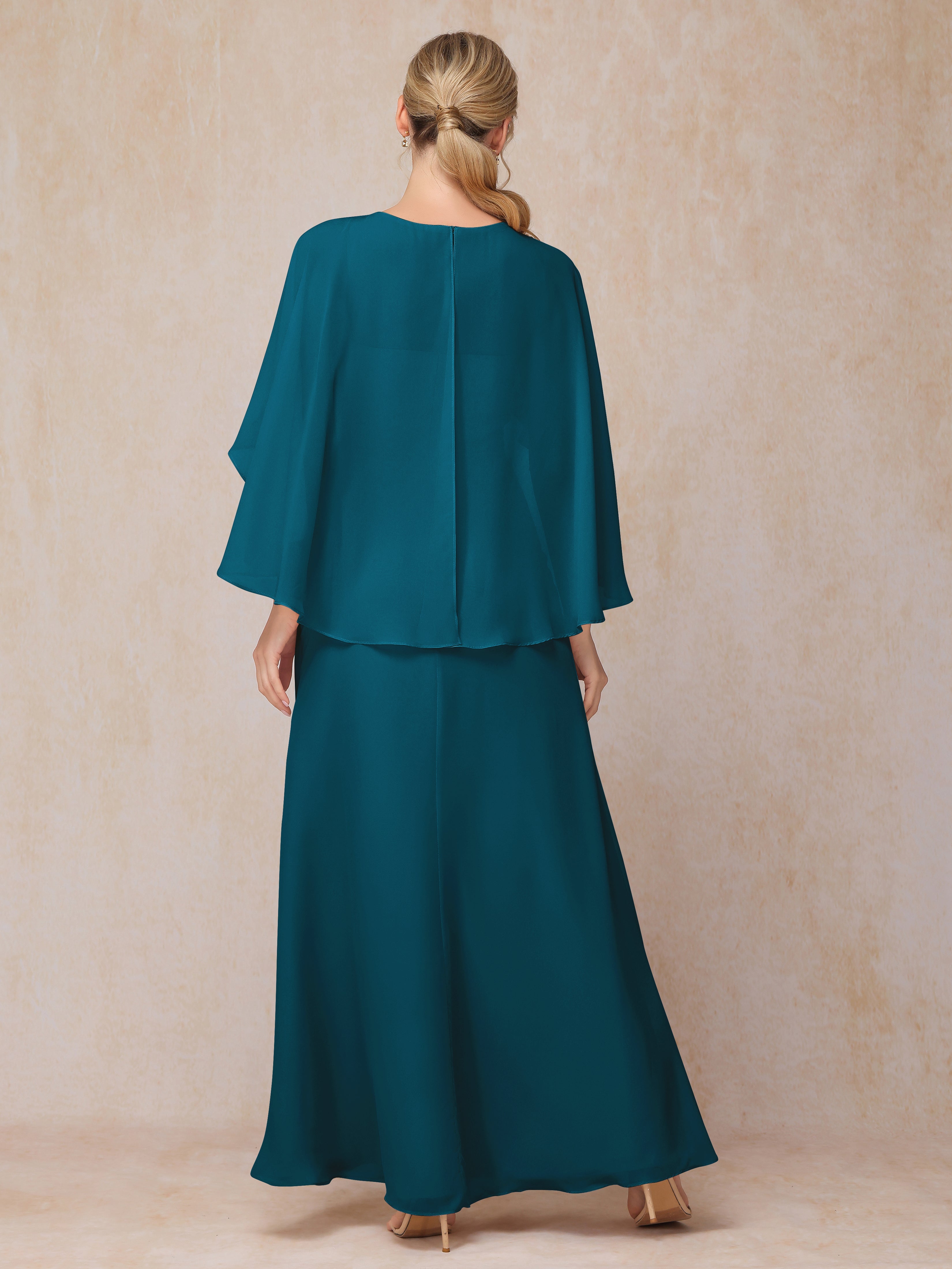 A Line Floor Length Chiffon Mother Of The  Groom Dress With Cape