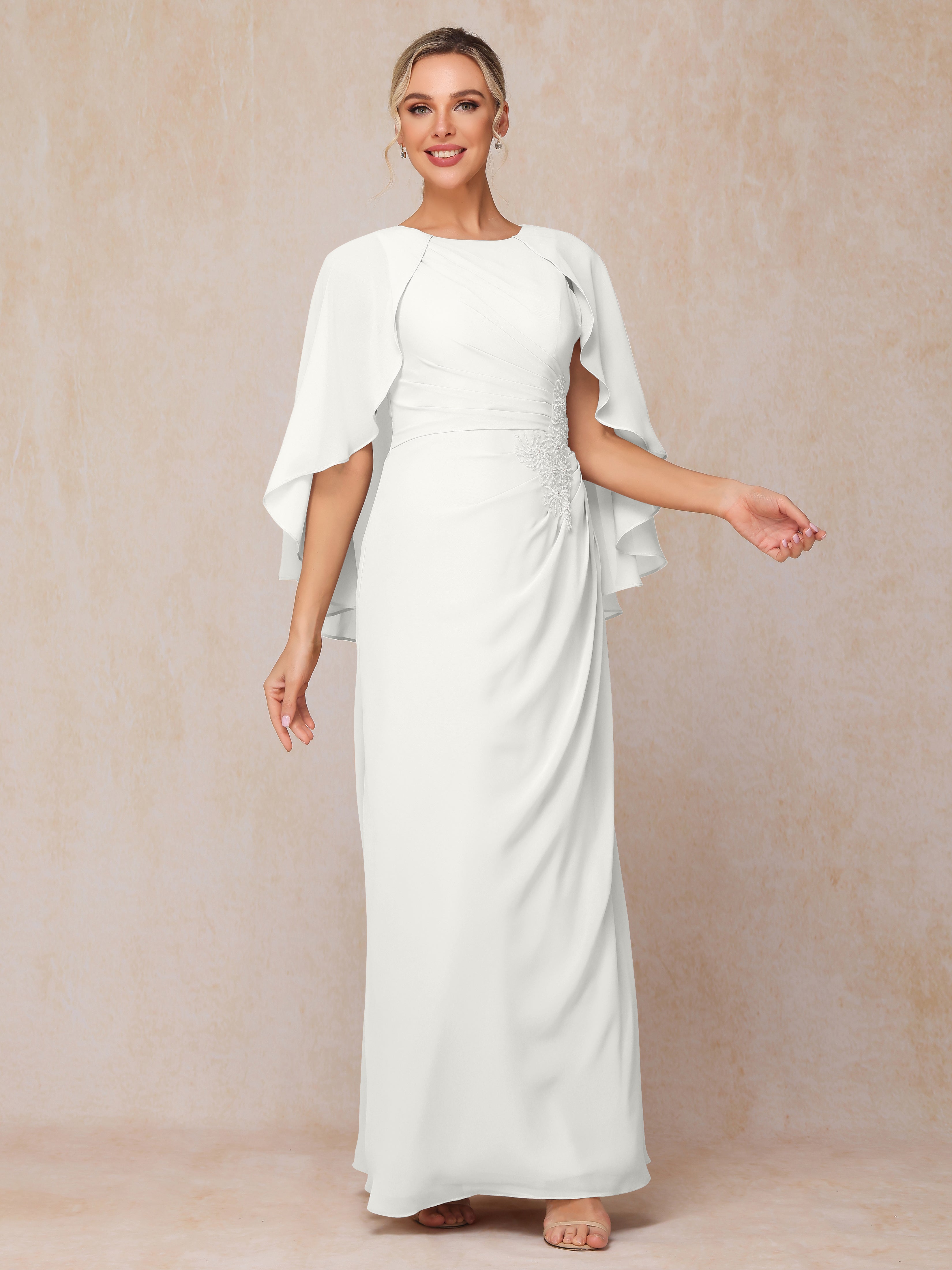 A Line Floor Length Chiffon Mother Of The  Groom Dress With Cape