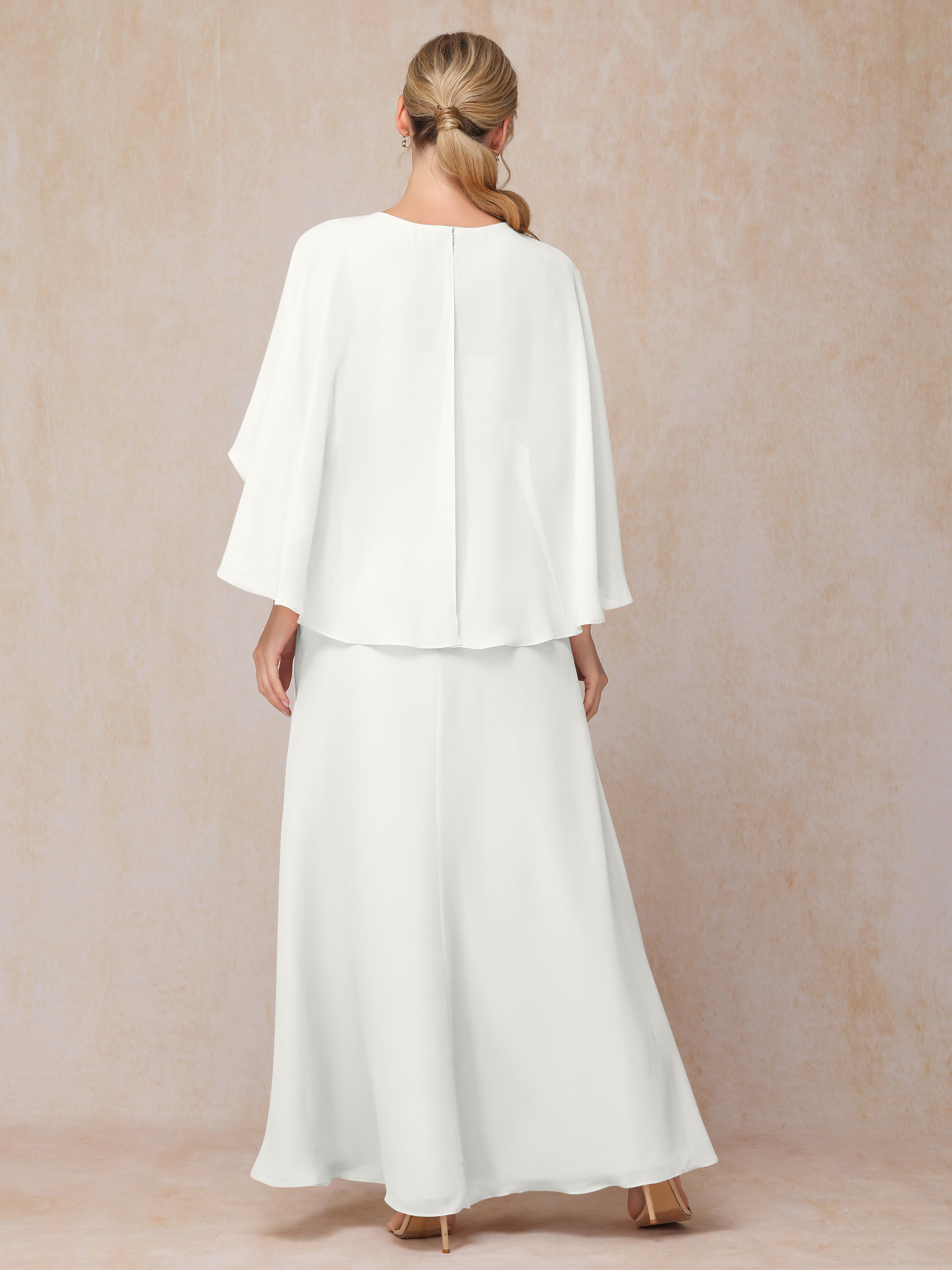 A Line Floor Length Chiffon Mother Of The  Groom Dress With Cape