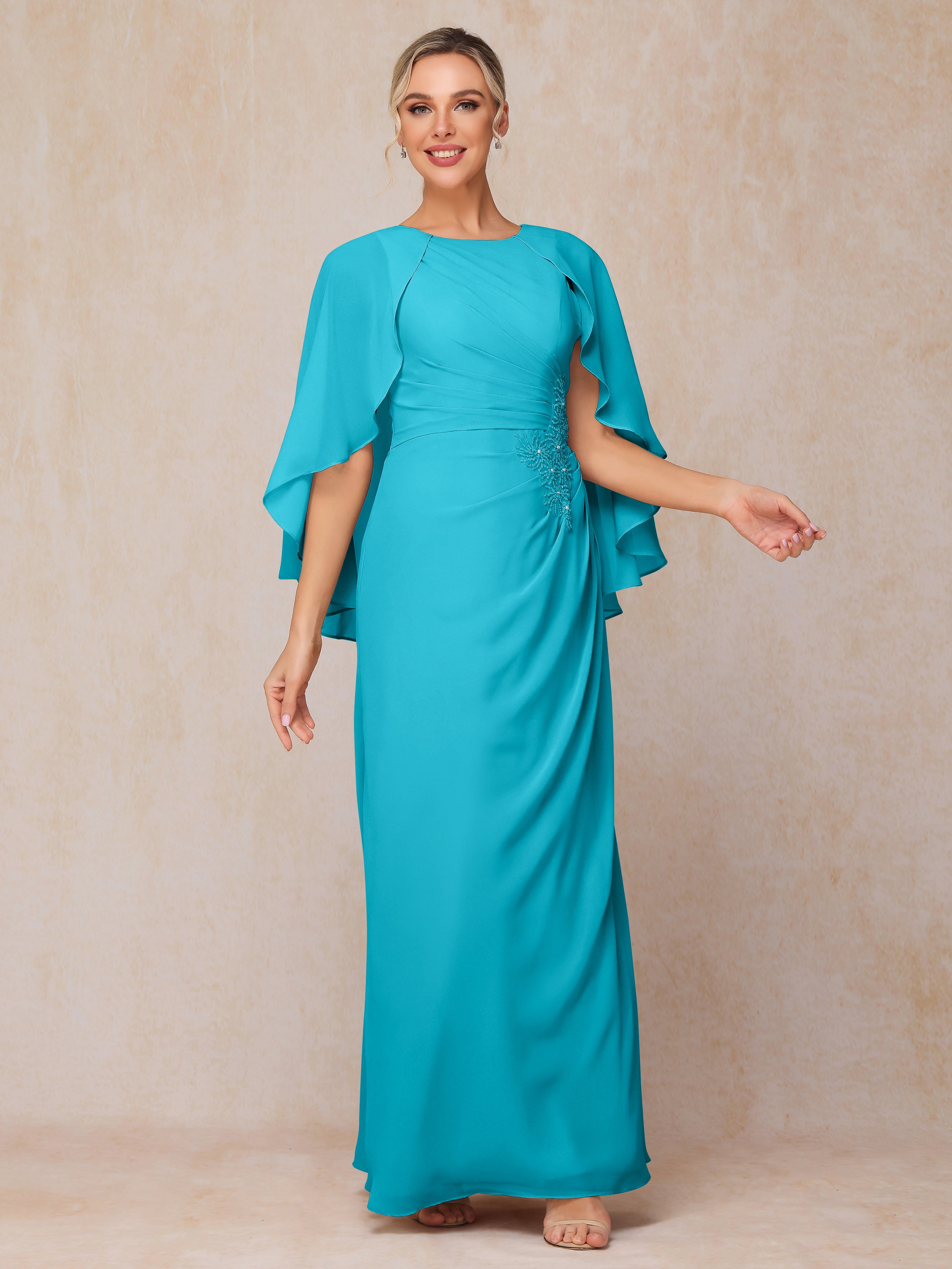 A Line Floor Length Chiffon Mother Of The  Groom Dress With Cape