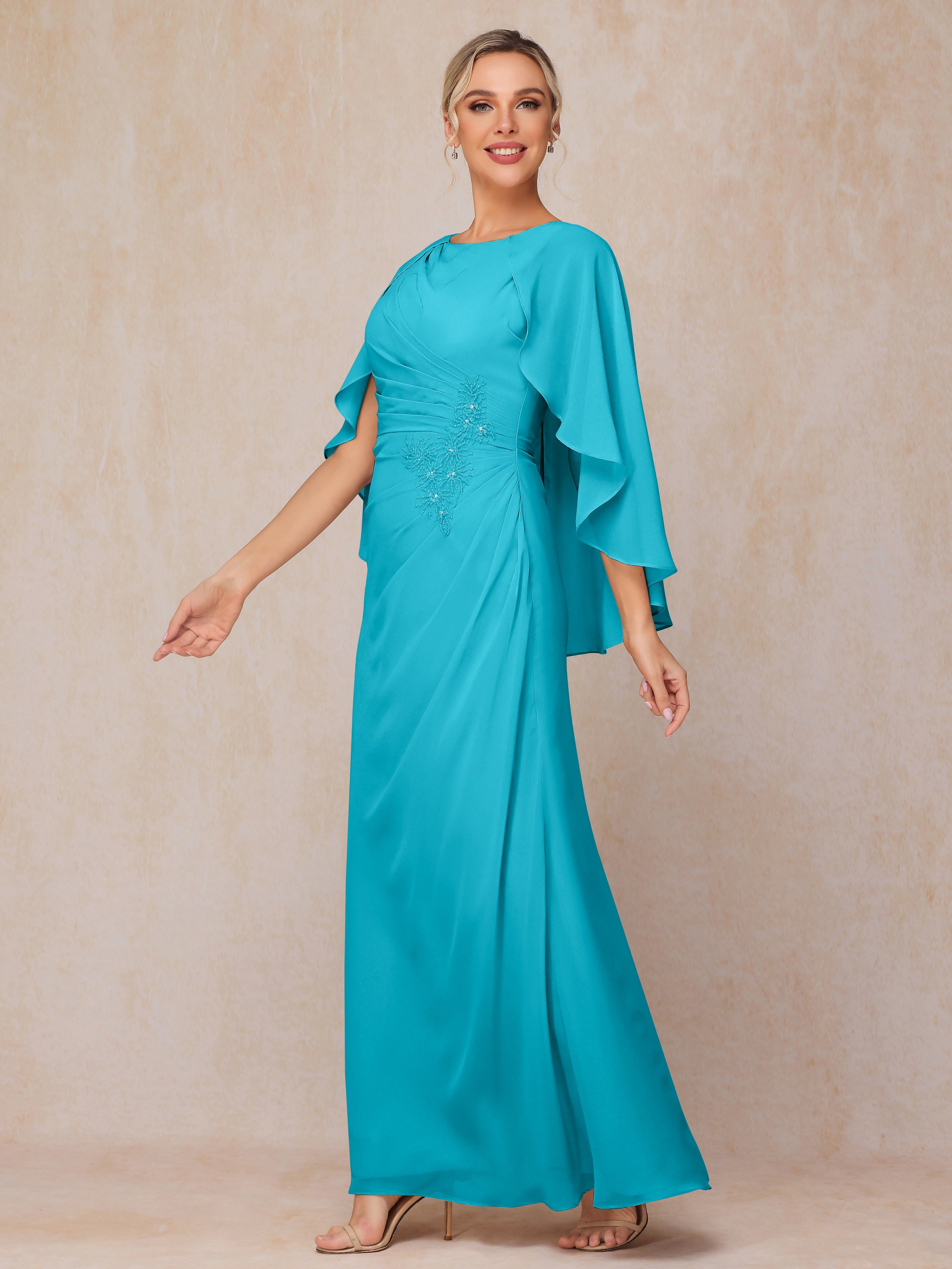 A Line Floor Length Chiffon Mother Of The  Groom Dress With Cape