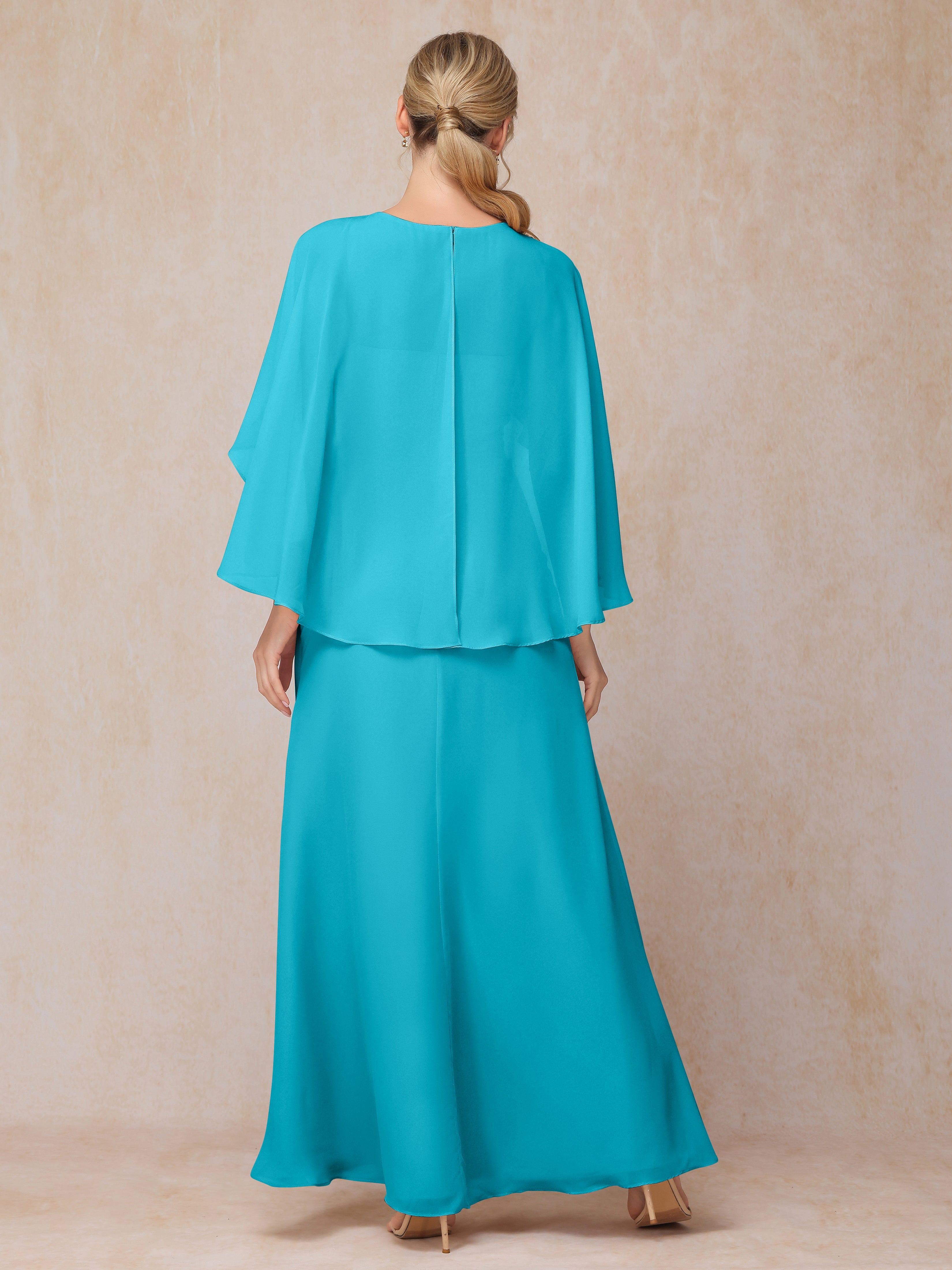 A Line Floor Length Chiffon Mother Of The  Groom Dress With Cape