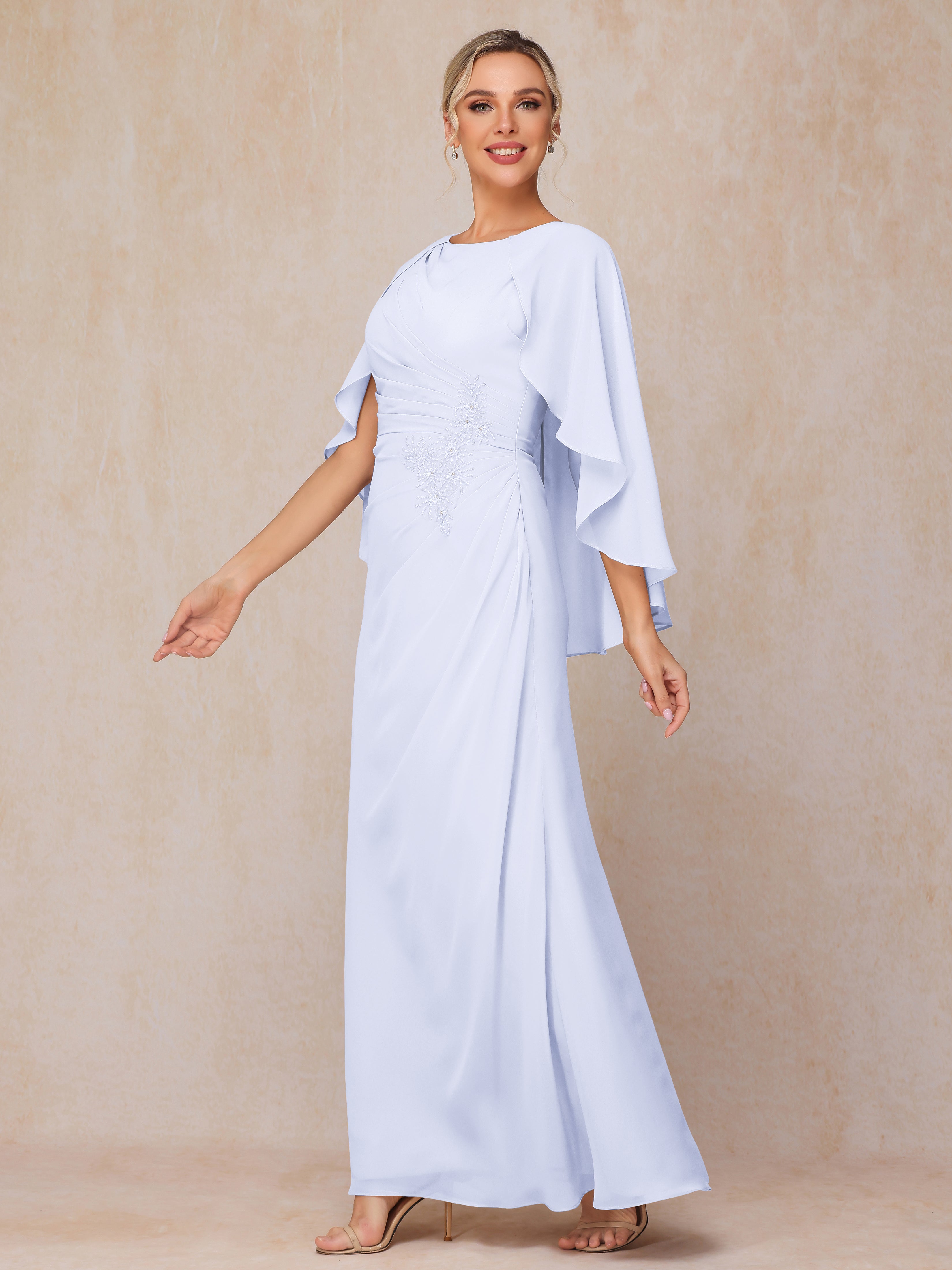 A Line Floor Length Chiffon Mother Of The  Groom Dress With Cape